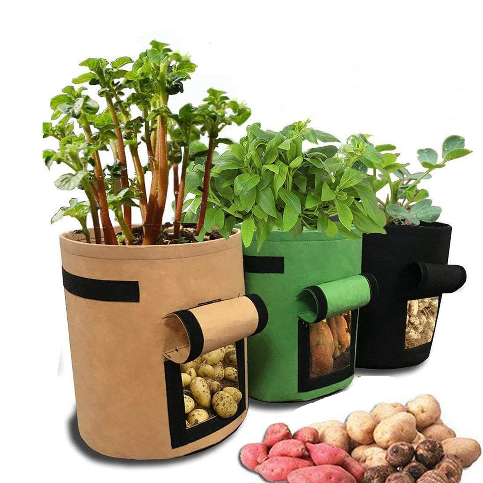 Sac a Planter Pomme de Terre, 3PCS 8 gallons Respirants Non tissés Sac de Plantation avec Poignées et Fenêtre, Sac à Plants pour Tomates, Plantes, Légumes