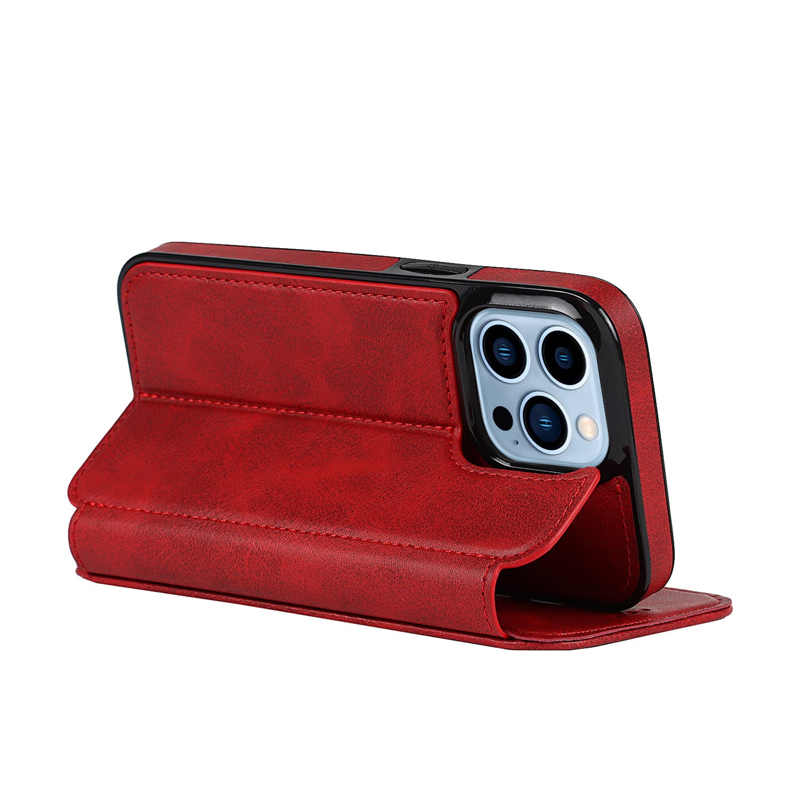 LAHappyL Vera Pelle Cover per iPhone 13 PRO Max/13 Pro/13, Custodia a Portafoglio con Supporto Stand e Slot Schede, Chiusura Magnetica Flip Caso,Nero,13 PRO Max 6.7