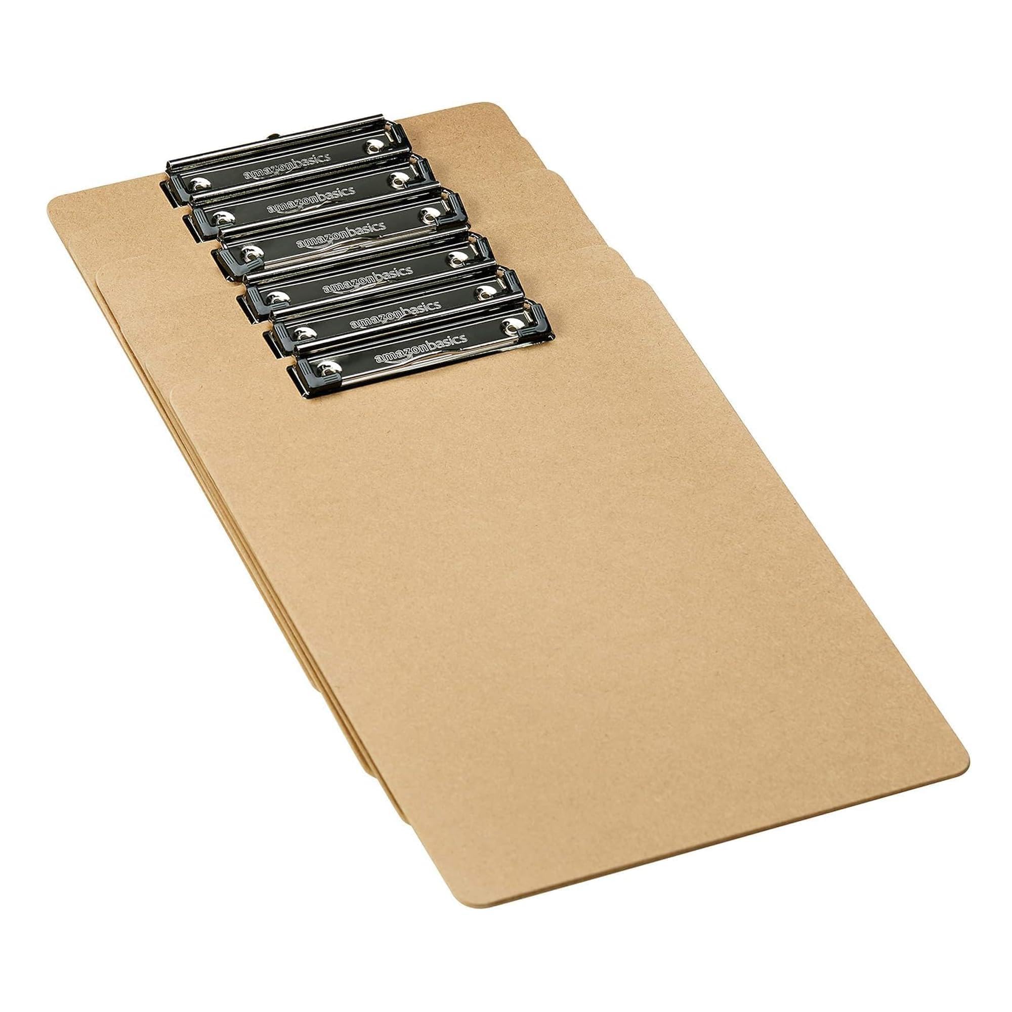 Photo 1 of Amazon Basics Hardboard Office Clipboard, Low-Profile, Letter Size, 9" x 12.5", Brown, 6-Pack