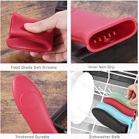 Vista 3 de Soporte de silicona para mango caliente, agarradera para sartenes de hierro fundido y sartenes, funda resistente al calor, mango de agarre de mango