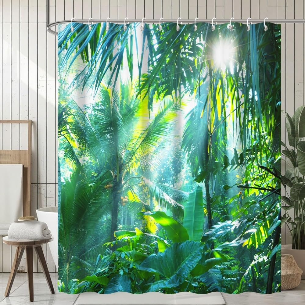 Uiiooazy Cortina de Ducha de Hoja Eucalipto, Cortinas de Ducha Verde Oro Abstracto Planta Cortinas de Baño Antimoho Impermeable Lavable Tejido de Poliéster Cortina Ducha con Ganchos 90x180cm — view 56