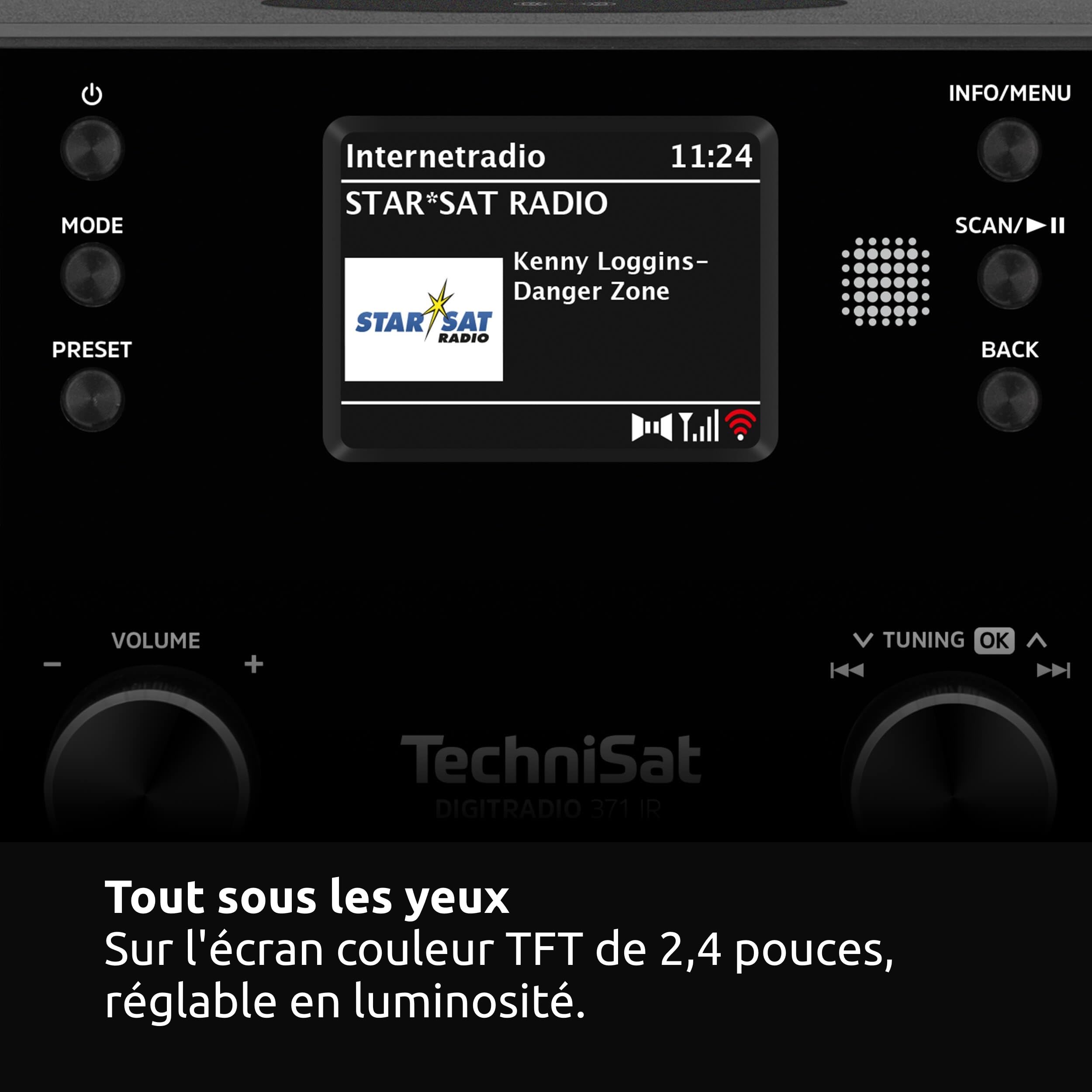 TechniSat DIGITRADIO 371 IR - Radio Internet avec charge sans fil (DAB+, FM, WLAN, réception Bluetooth, écran couleur, USB, AUXin, réveil, 10 W, commande par application/télécommande)