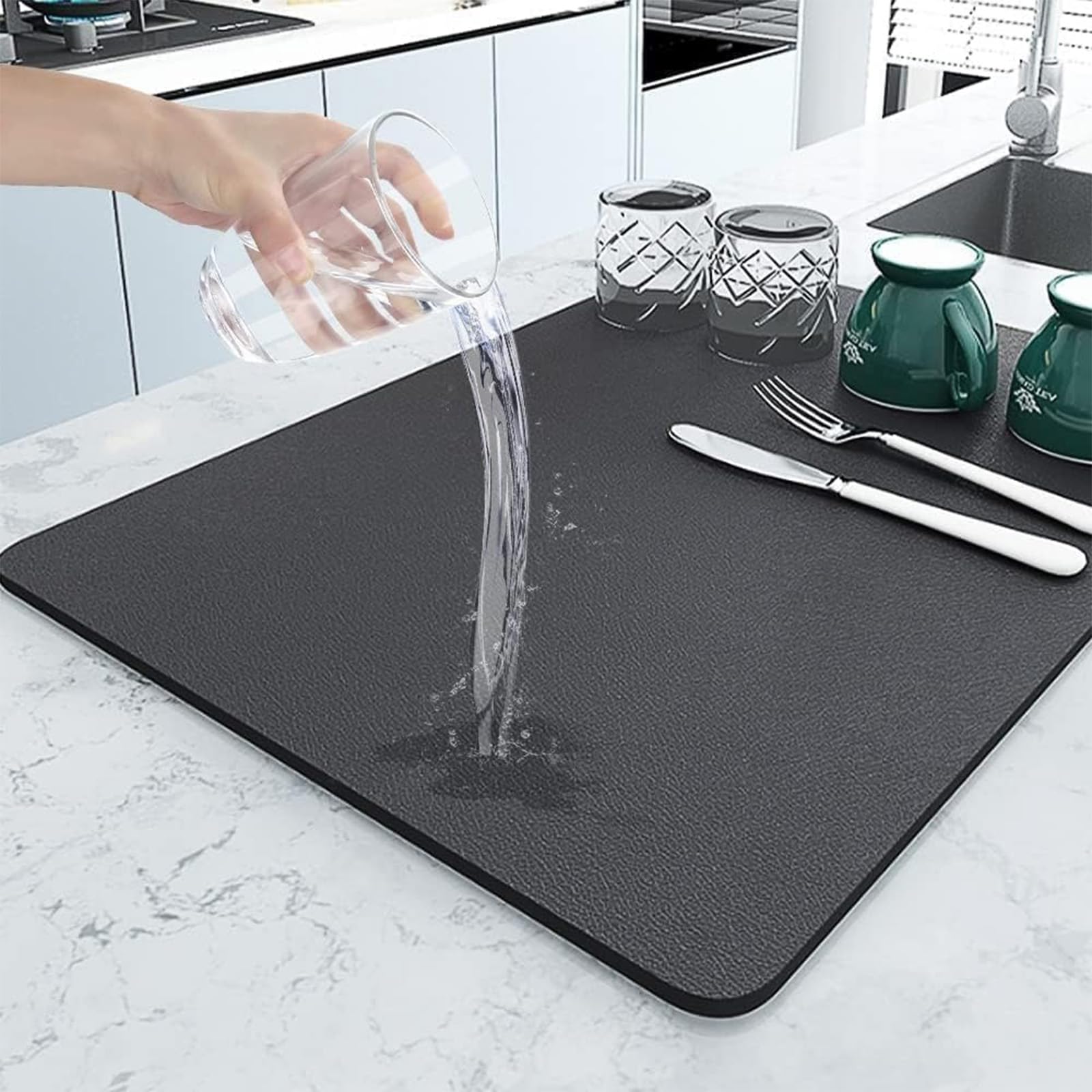 PANCA Dish Drying Kitchen Mat | Large Water Absorbent Utensil Drying Rack Mat | Anti-Slip Kitchen Accessories for Home | Organiser Mat for Sink, Dining Table & Vessel Draining (40x 60 cm)