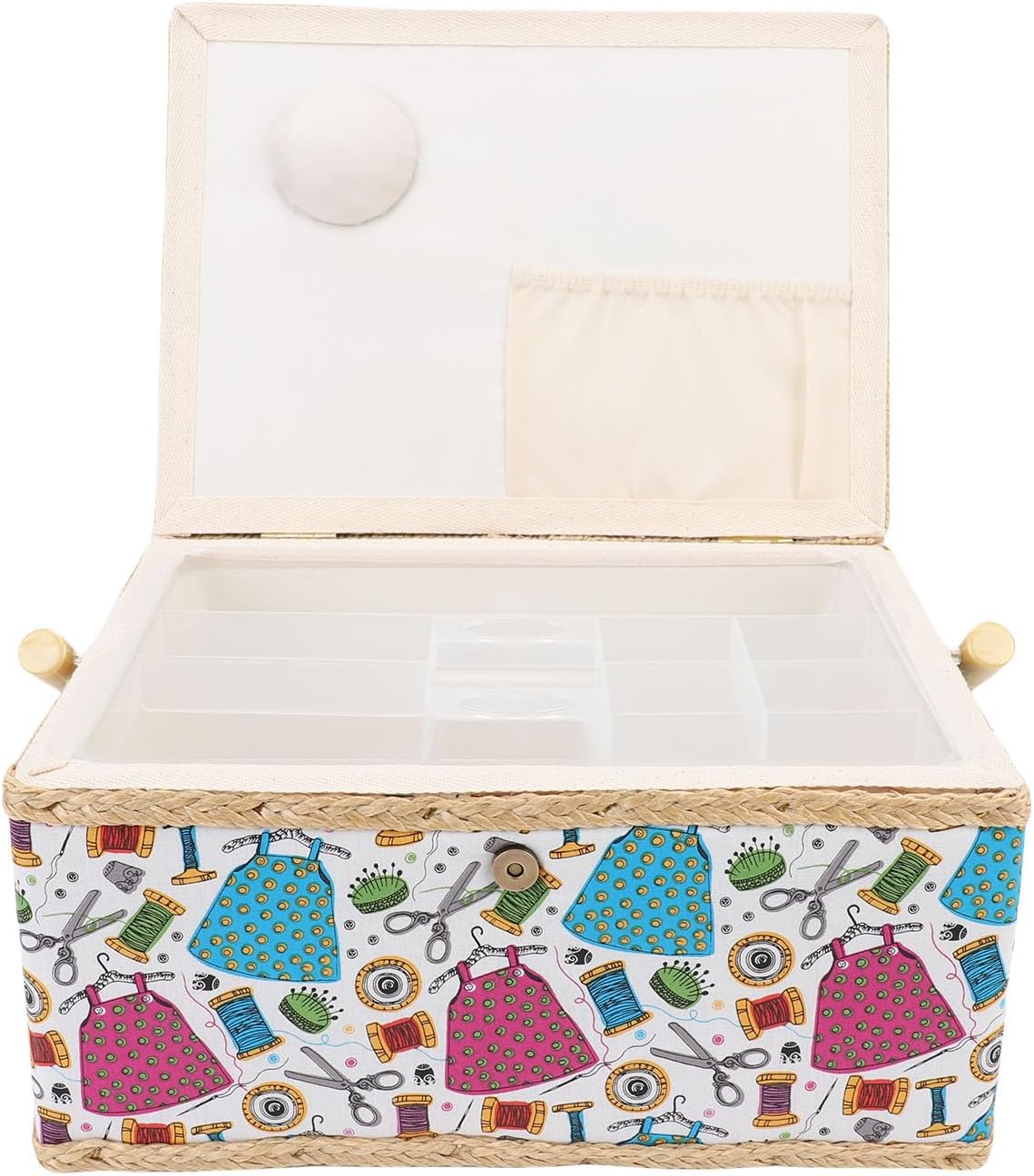 Zerodis Sewing Basket with Handle Sewing Baskets Box Fabric Detachable Tray Kit Storage Box Large Capacity for Accessories Storage Basket with Handle 2