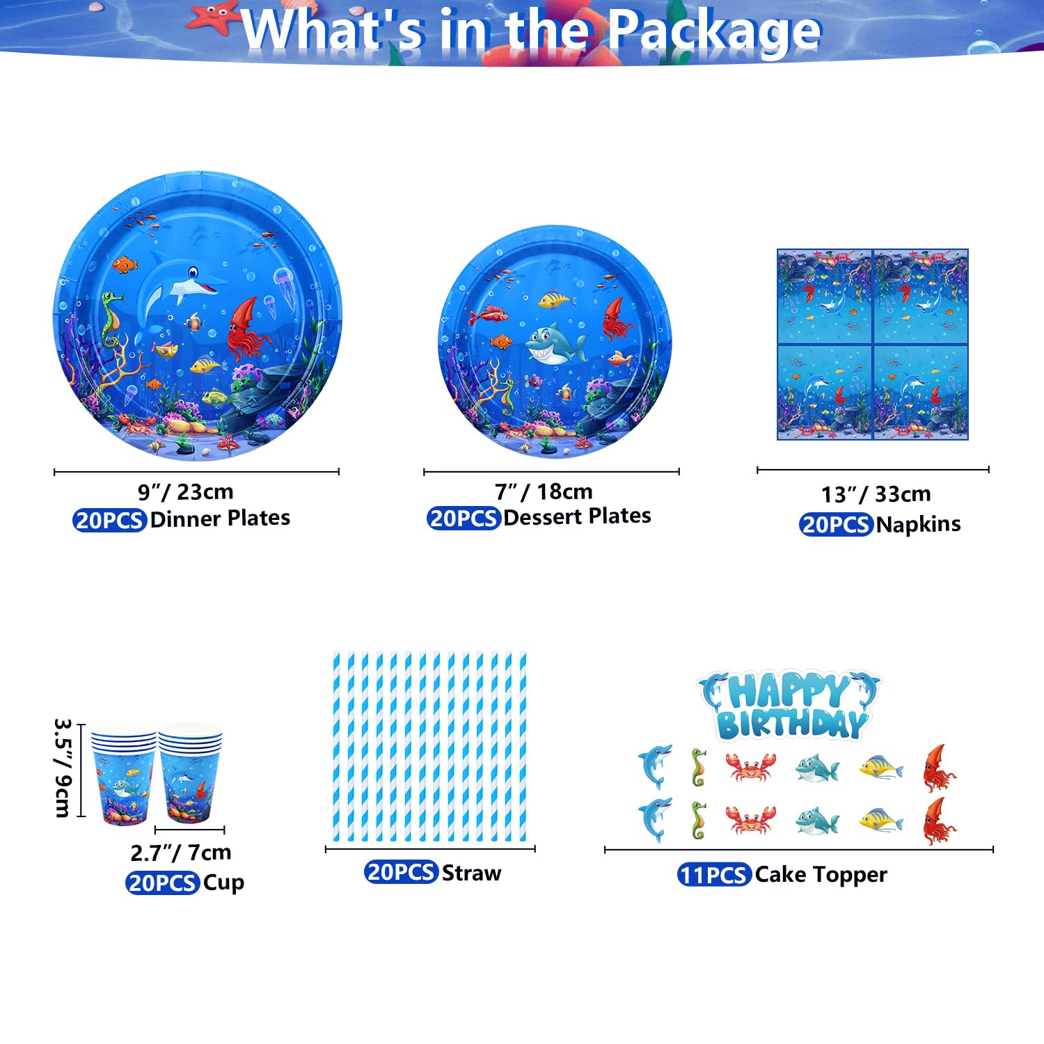 Forniture Feste Sotto Il Mare - Decorazioni Compleanno Per 20 Persone | Tovaglia, Piatti, Palloncini