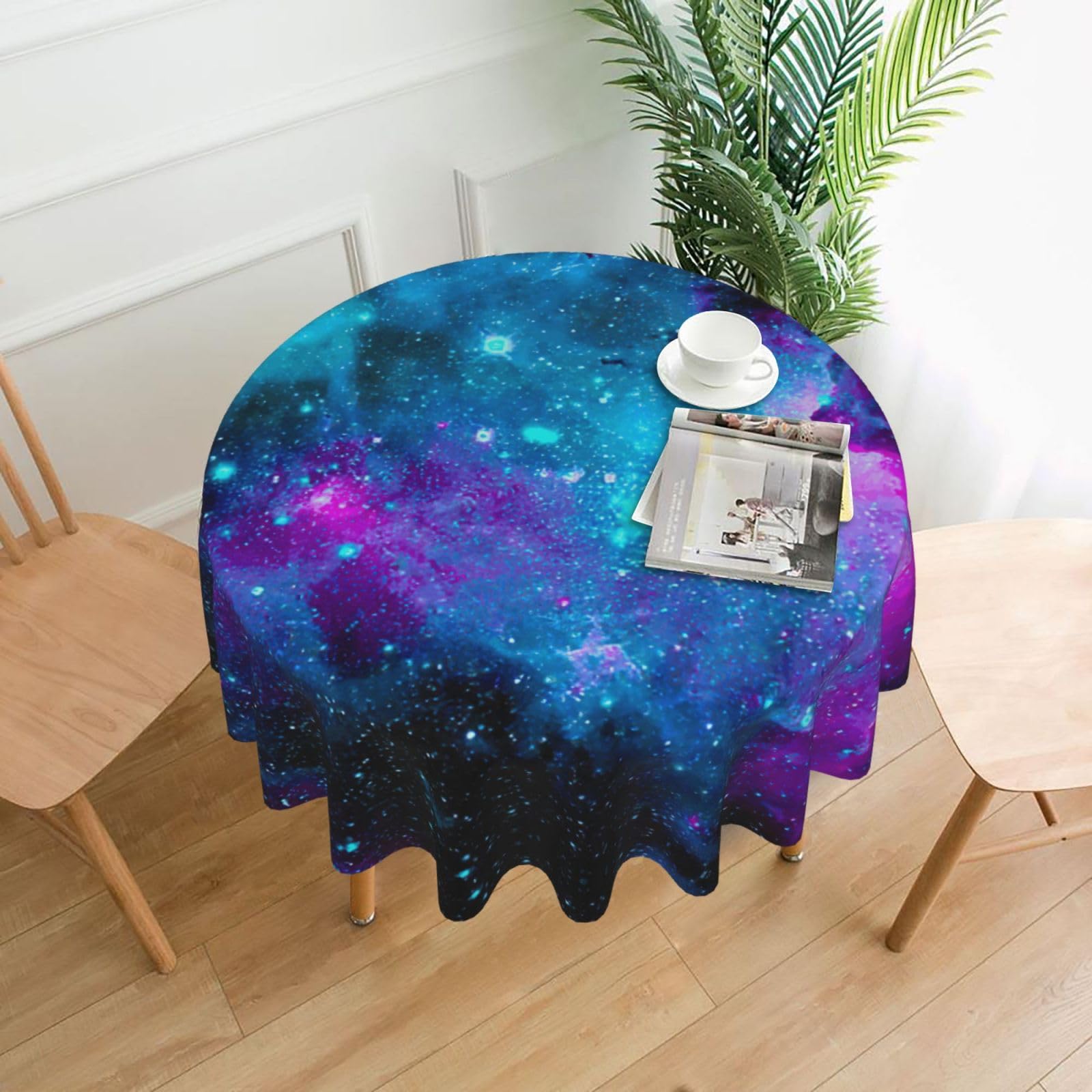 Zcmkjlg Purple Starry Sky Print Quick Ship Round Tablecloth 60in Polyester Washable Cover for Dining Room