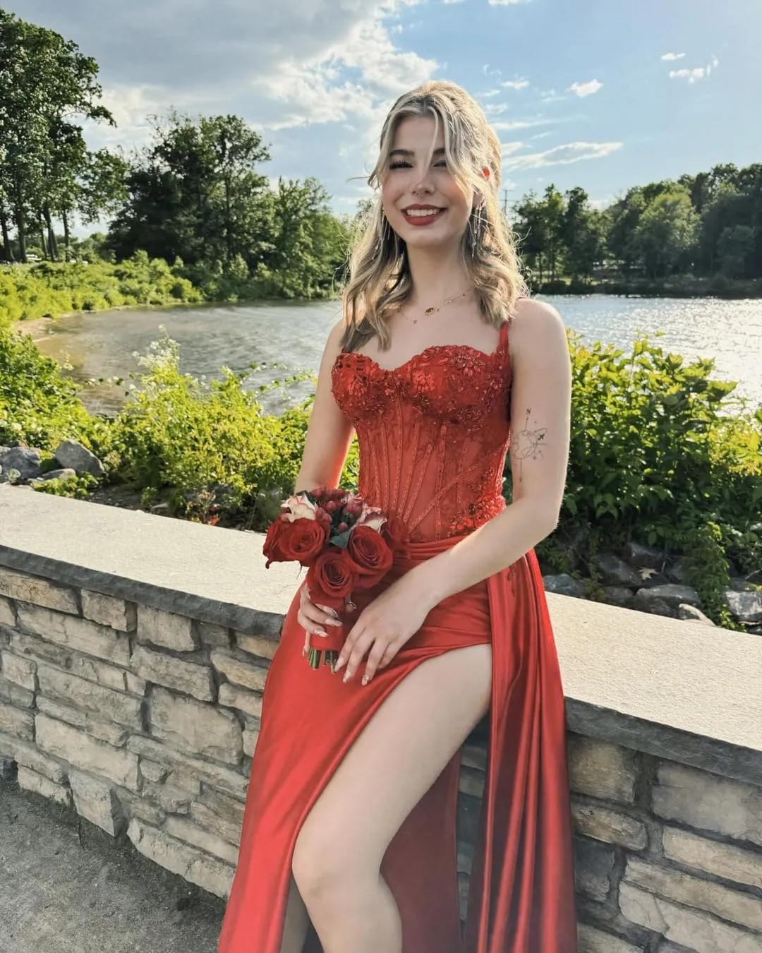Womens Lace Appliques Mermaid Long Prom Dresses 2026 with Slit Pleated Satin Corset Formal Party Evening Gowns WA070
