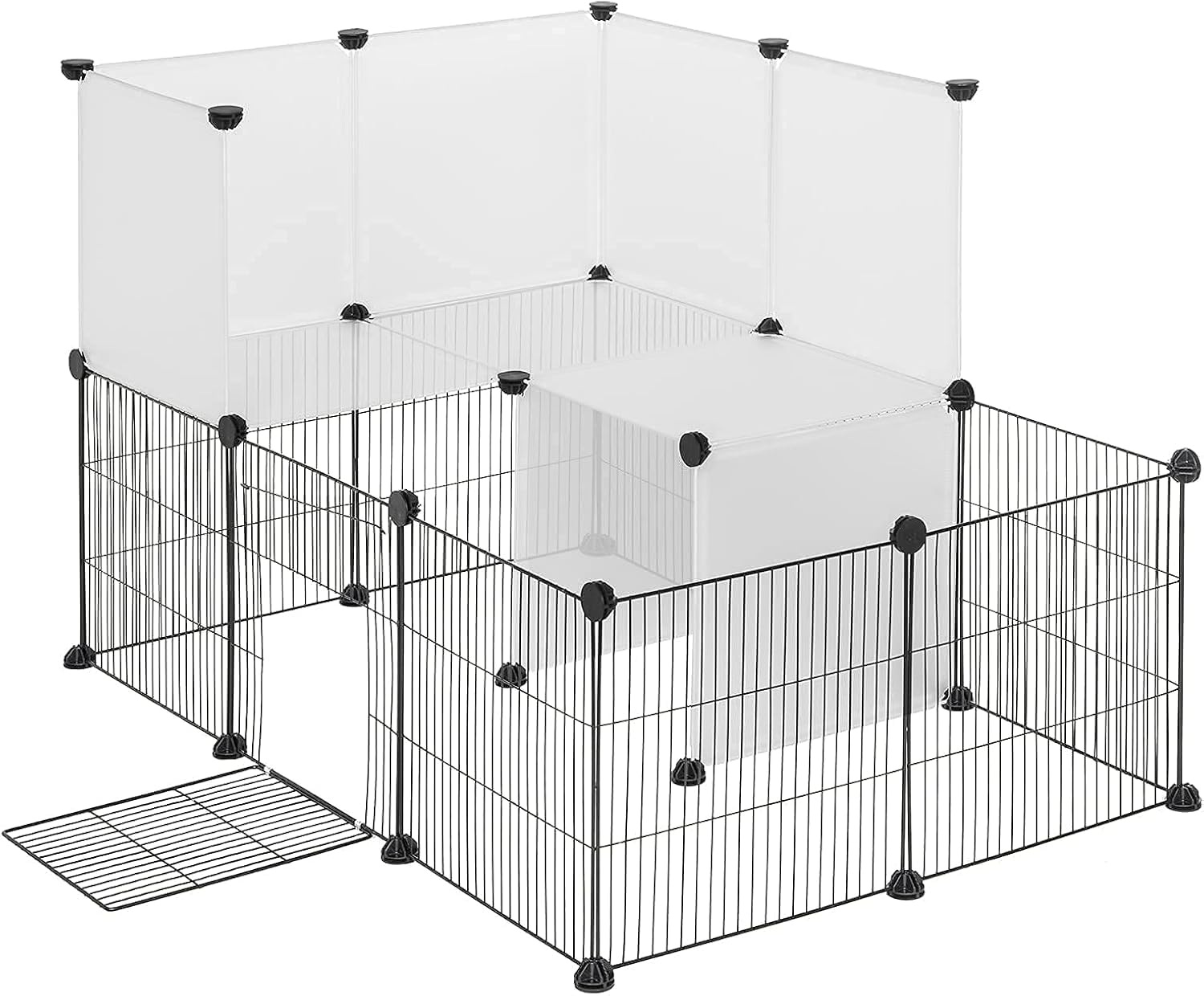 EUGAD Rabbit Playpen Pet Fence with Door, DIY Pet Playpen 20 Panels 35x35cm, 2 Levels Modular Pet Enclosure Fence for Small Animals, Rabbits Exercise Fence,Guinea Pig Cage 107x72x72cm
