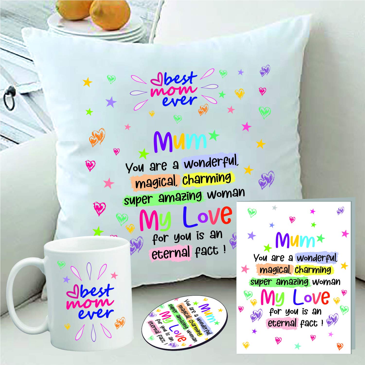 PICRAZEE Gift for MOM | Mummy | Mother Birthday Gift | Women's Day | Mothers Day Gift Combo (1 Printed Coffee Mug, 1 Printed Fridge Magnet, 1 Greeting Card)