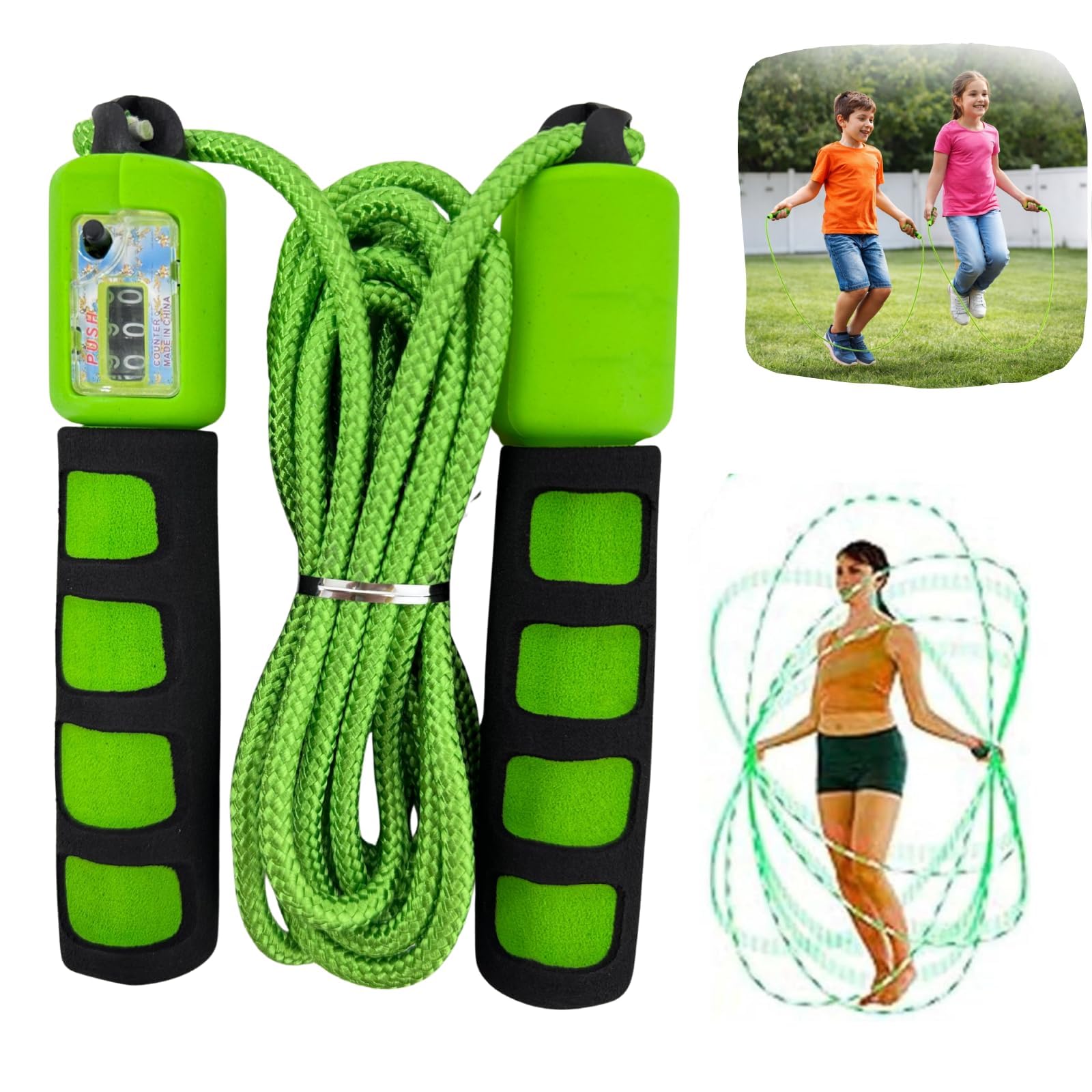 Green Skipping Rope with Counter Adjustable 2.7M Speed Jump Rope EVA Foam Handles for Kids Boys Girls Adults Fitness Cardio Workout Home Gym Exercise Training Boxing