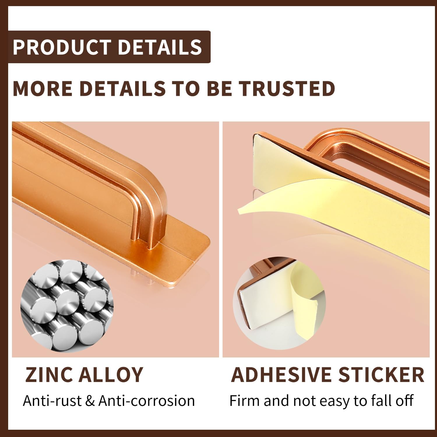 2 Items No Drill Cabinet Handles - 5.31" Self-Adhesive Drawer Pulls with VHB Tape, Instant Install Silver Handles for Kitchen/Closet/Sliding Doors (5.31 Inch,Rose Gold)