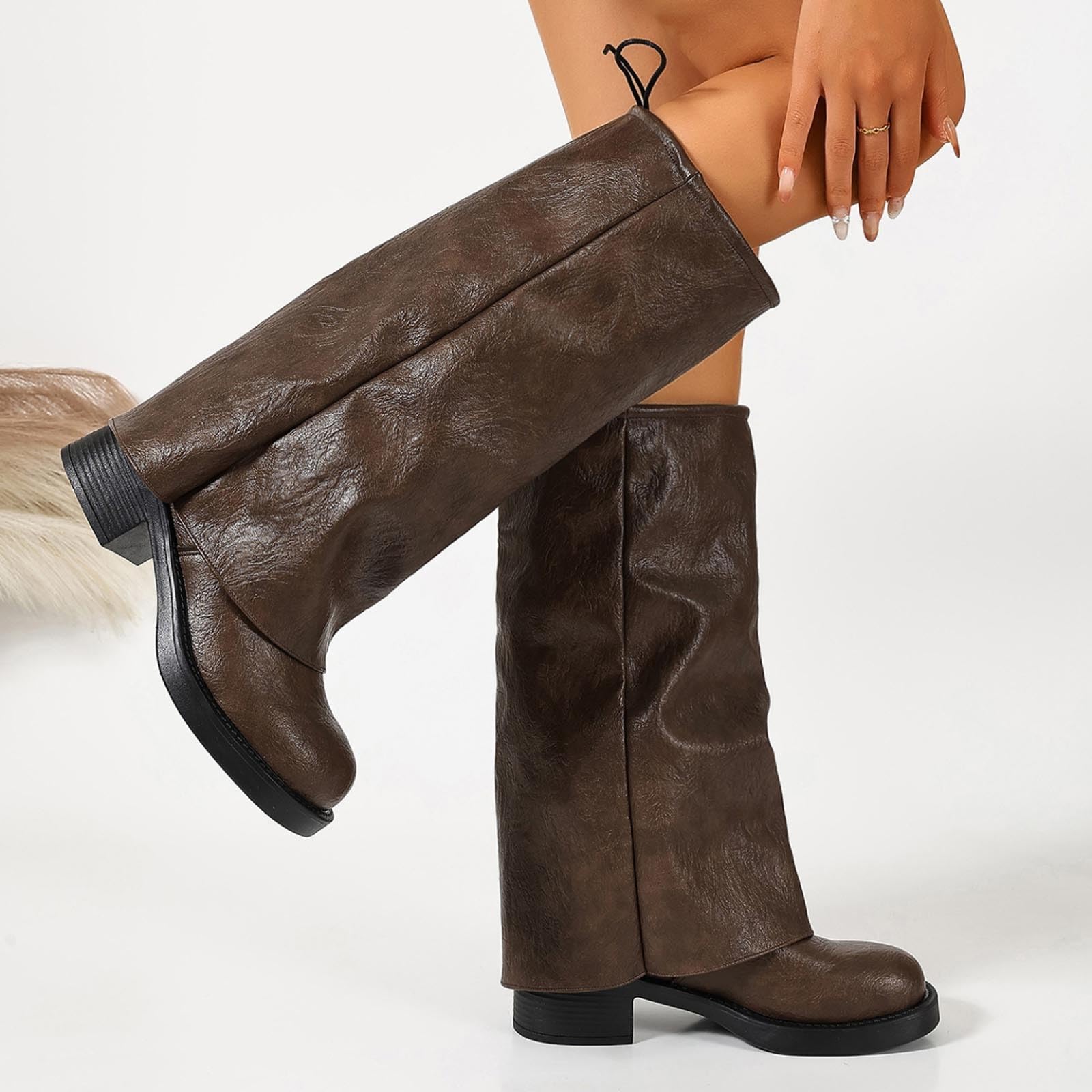 Botas por Encima de la Rodilla Botas Elegantes de Media caña con Parte Superior clásica y Suela cómoda para Uso Diario.