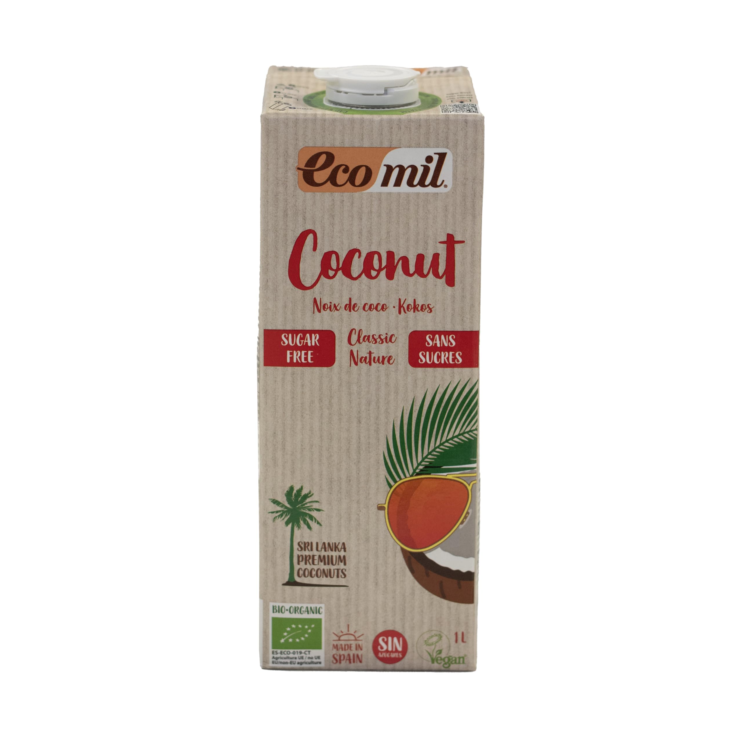 Ecomil - Bebida de Coco Ecológica, Bebida Vegetal, Leche de Coco Bio, Sin Azúcares, Fuente de Calcio, Ingredientes de Agricultura Ecológica - 1L