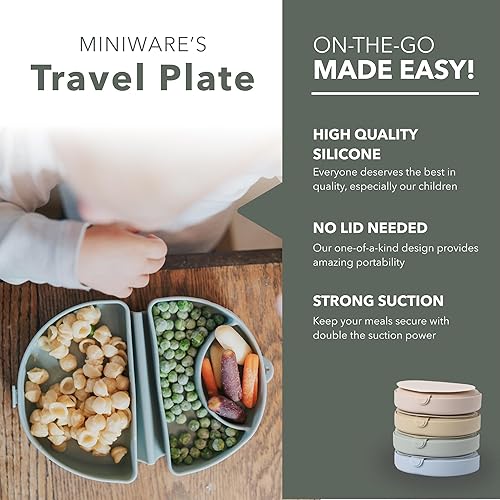 Miniatura 8 de Miniware Plato de viaje para bebé con succión, plegable de silicona esencial para promover la autoalimentación, apto para lavavajillas, sin BPA,