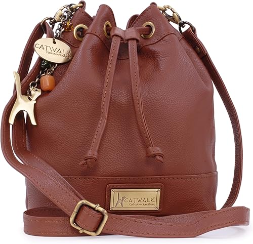 Catwalk Collection Handbags - Dames Leren Crossbody Tas - Kleine Gelegenheid Clutch Tas - Verstelbare en Afneembar Shouderriem - Hannah - Bruin