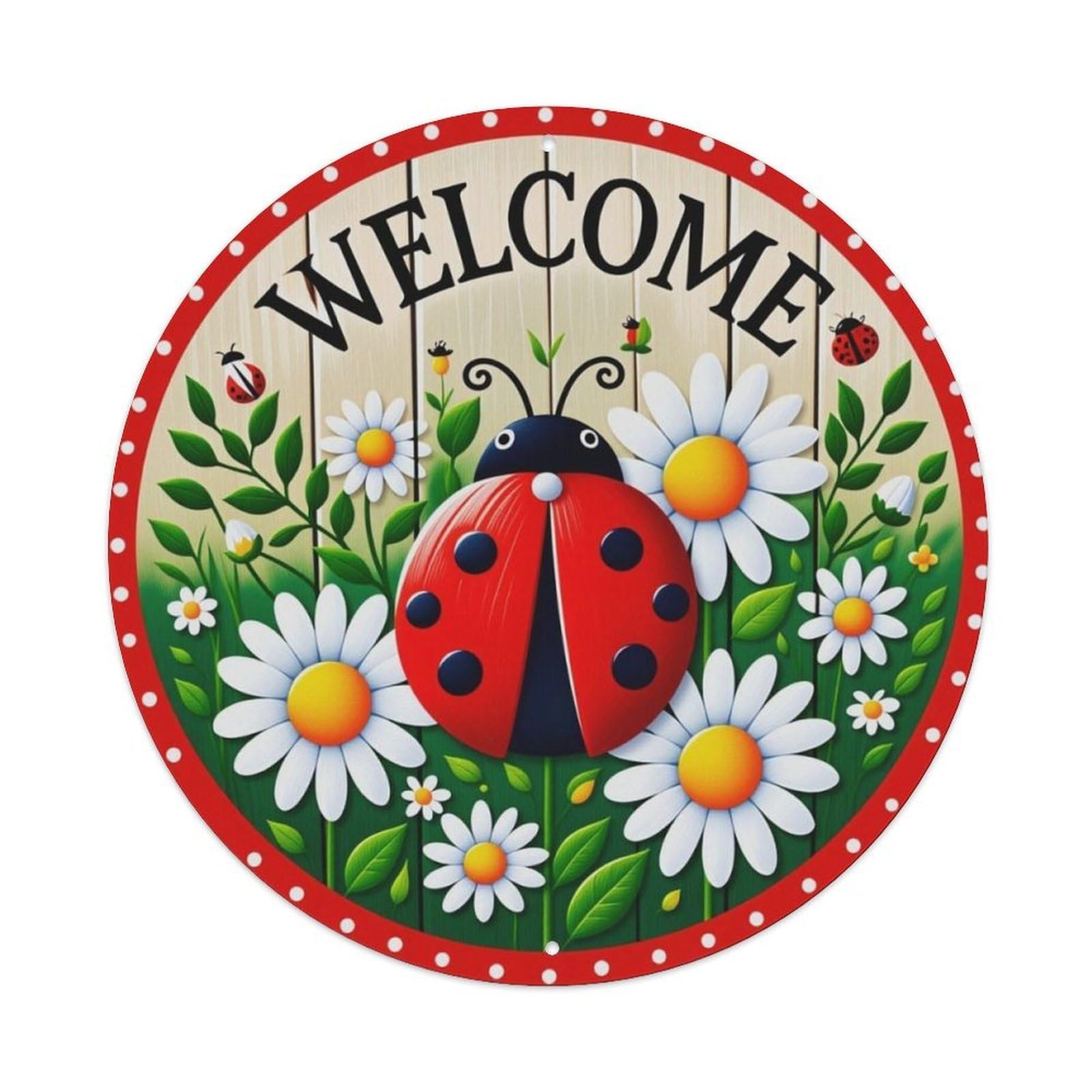 Ldfuieksufg Style Ladybug Daisy Garden Welcome Sign Vintage Aluminium Metal Sign, Retro Wall Decor For Home, Bar, Garage & Farmhouse 20X20cm