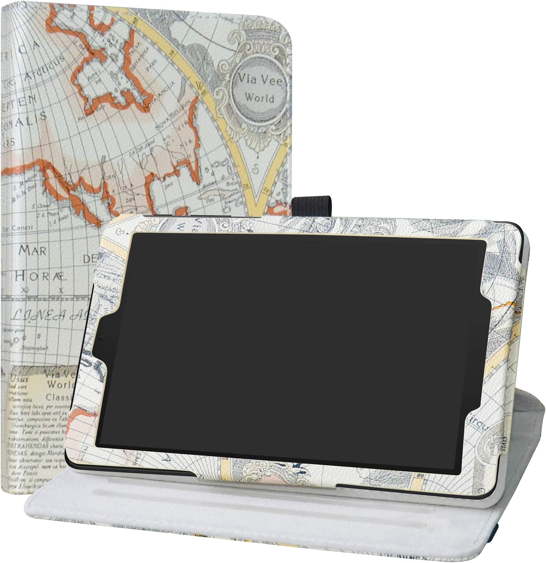 Alcatel Joy Tab,Alcatel 3T 8 Rotating Case,360 Degree Rotation Stand PU Leather with Cute Pattern Cover for T-Mobile Alcatel Joy Tab 8-inch Tablet/Alcatel 3T 8-inch Tablet,Map White