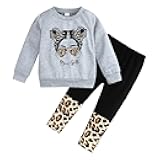 Toddler Girl Clothes Figure Graphic Drop Shoulder Top Pullover Leopard Print Pants Fall Winter Outfit Set