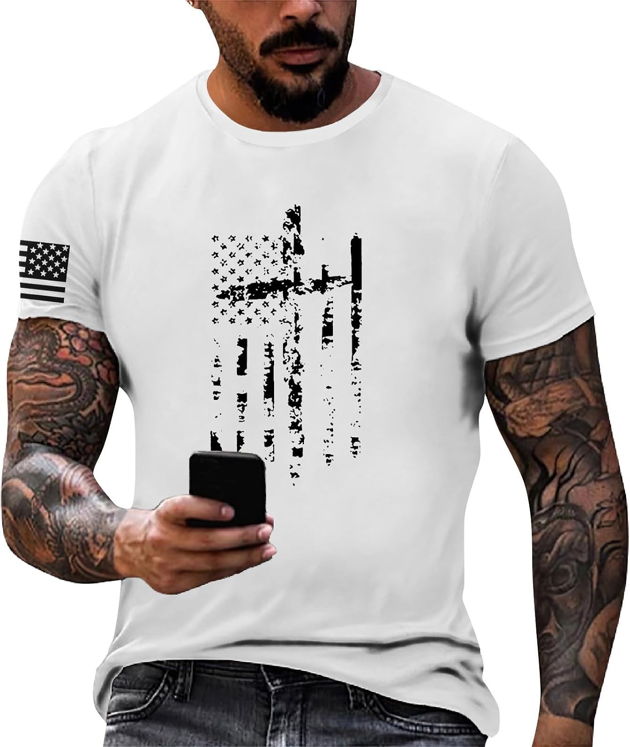 WENKOMG1 Men's America Shirt Short Sleeve American 1776 2026 250th USA Patriotic 4th of July Tshirt, S-2XL
