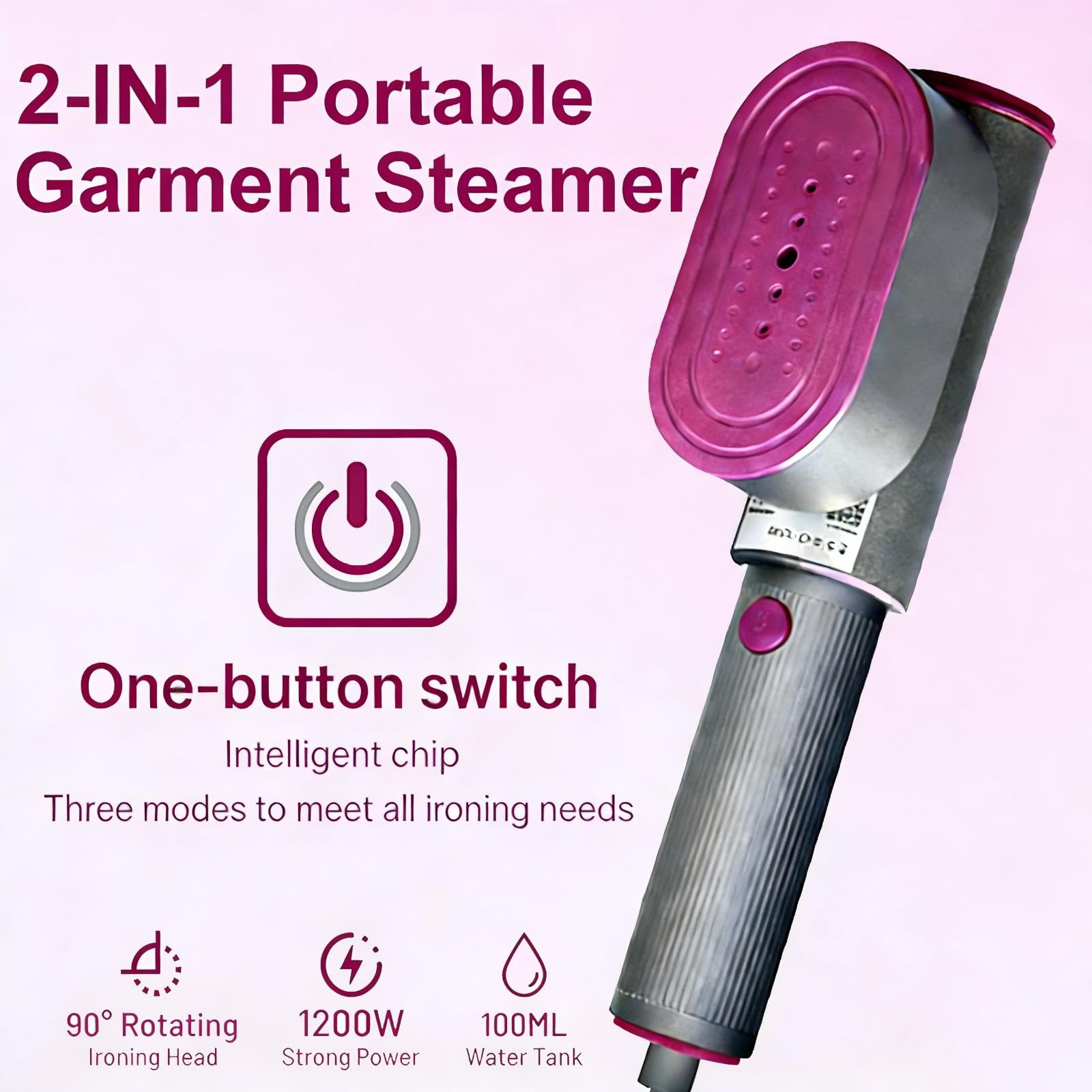 Plancha de vapor de viaje 2 en 1 para ropa, vaporizador portátil de mano de 1200 W para ropa, interruptor de un botón, calentamiento rápido, eliminación rápida de arrugas, planchado en seco y