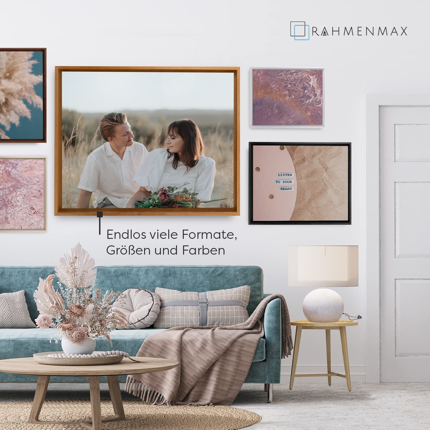 RahmenMax® Luzern Schattenfugenrahmen 55x75 cm aus lackiertem Massiv Holz/Rahmen für Leinwand/Bilderrahmen für Keilrahmen/Leinwandrahmen in Natur - Maßanfertigung möglich