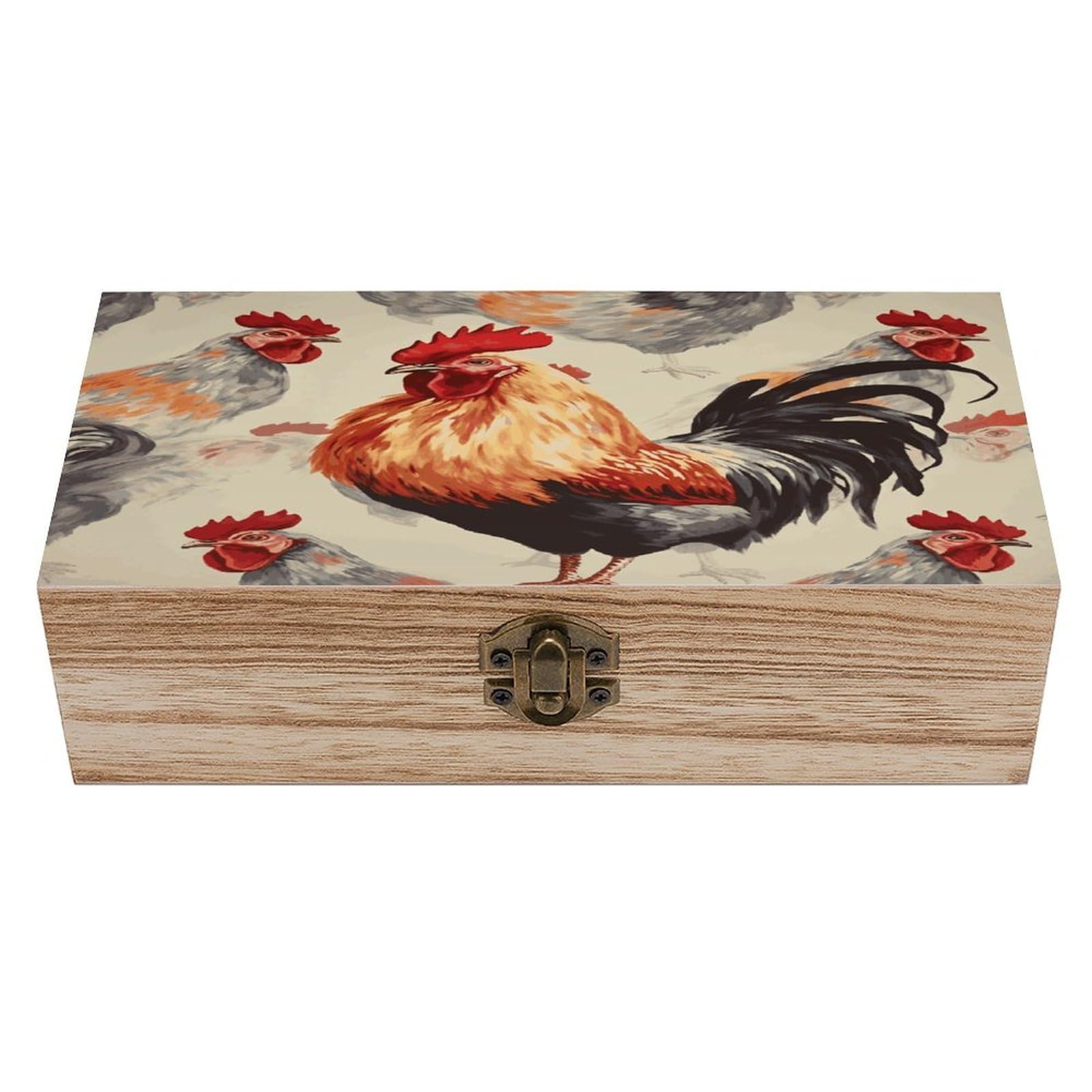 VstaDank Animal Art Chicken Painting Wooden Storage Box Wooden Keepsake Box with A Hinged Lid Fashion Memory Treasure Boxes Decorative Jewelry Case for Crafts Photo Home Decor Wood Gift Box