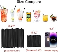 Vista 3 de 500Pcs Black Disposable Straws，5.12’’ Straight Flat Straw,0.16‘’ Diameter, For Kitchen,Bar,Club,Drinks, Milk, Soda, Party, Whiskey (500, 5.12'')