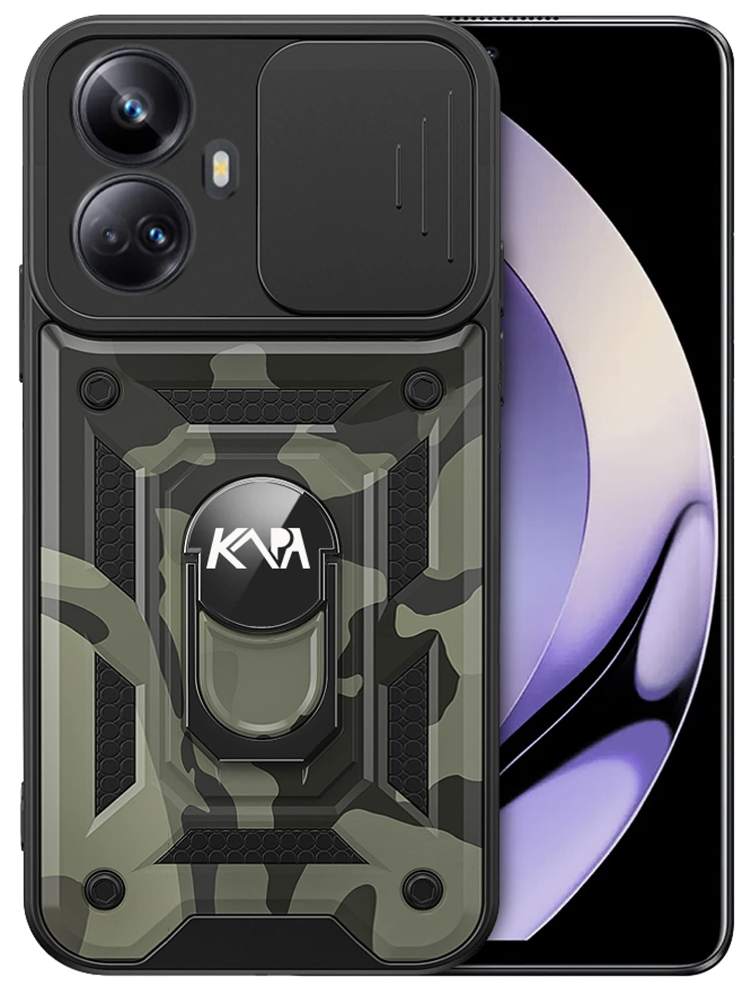 Kapa Tank Back Cover for Realme 10 pro Plus | Inbuilt Ring + Slider Shockproof Lens Protection Case (Black) (B0C415F2YX) Amazon Price History, Amazon Price Tracker