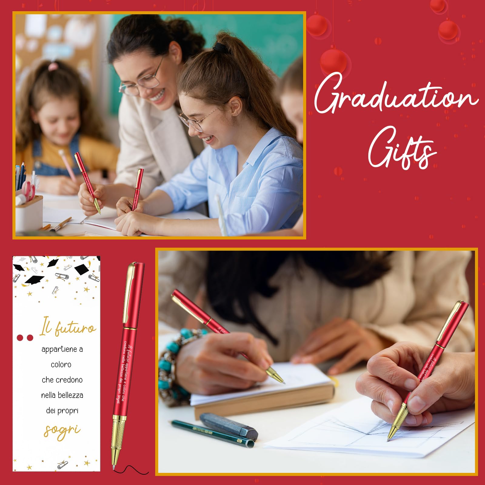 Clabby Set Regali di Laurea Donna Regalo Motivazionale Addio per Studentesse Amico Include 24 Penne a Sfera Ispiratore e Biglietti Auguri 100 Fascette Torsione per Insegnanti Festa di Classe Natale