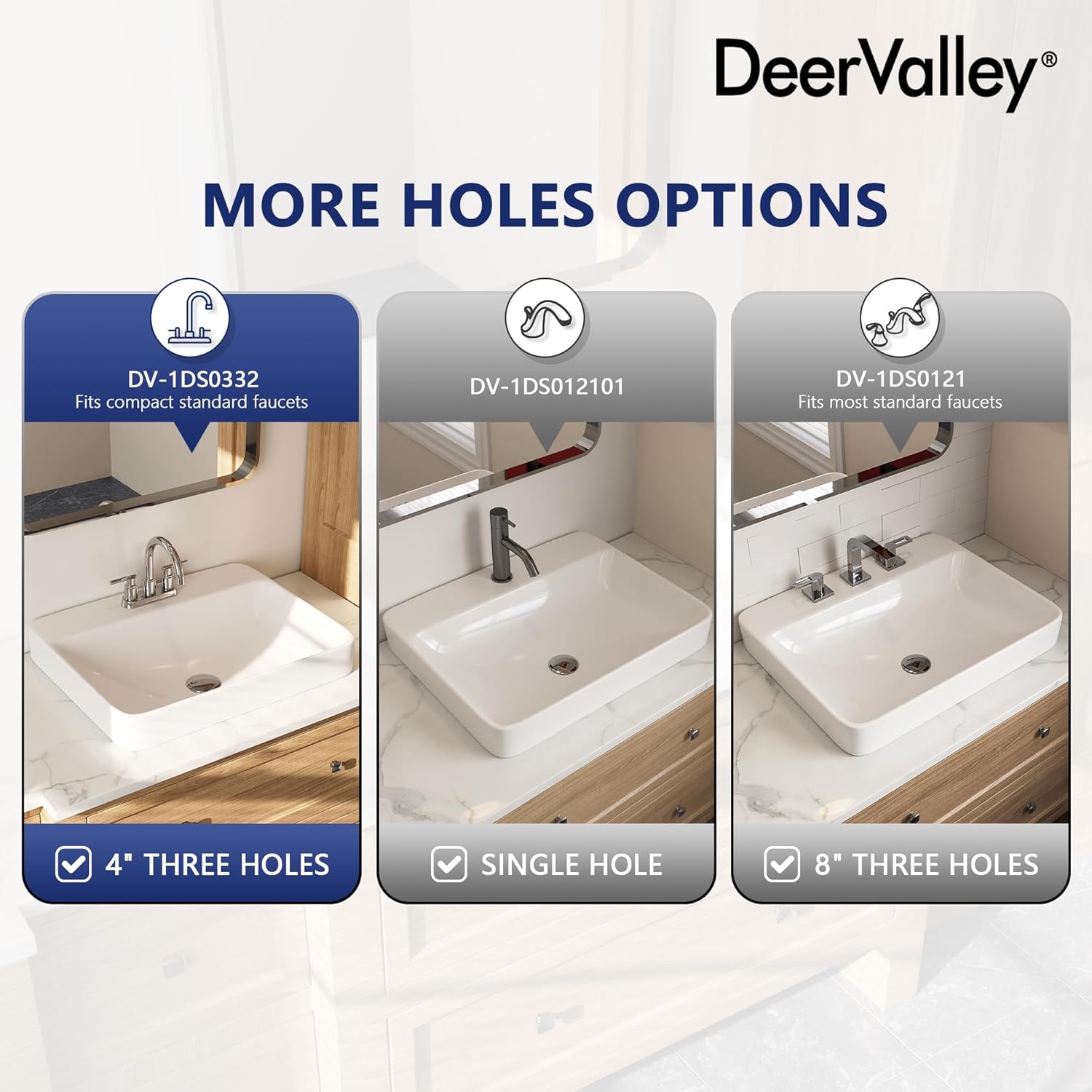 DeerValley 24x19 Inch Semi-Recessed Drop-In Bathroom Sink, White Ceramic Vessel with 4-Inch 3-Hole Faucet Setup and Overflow, Model DV-1DS0332