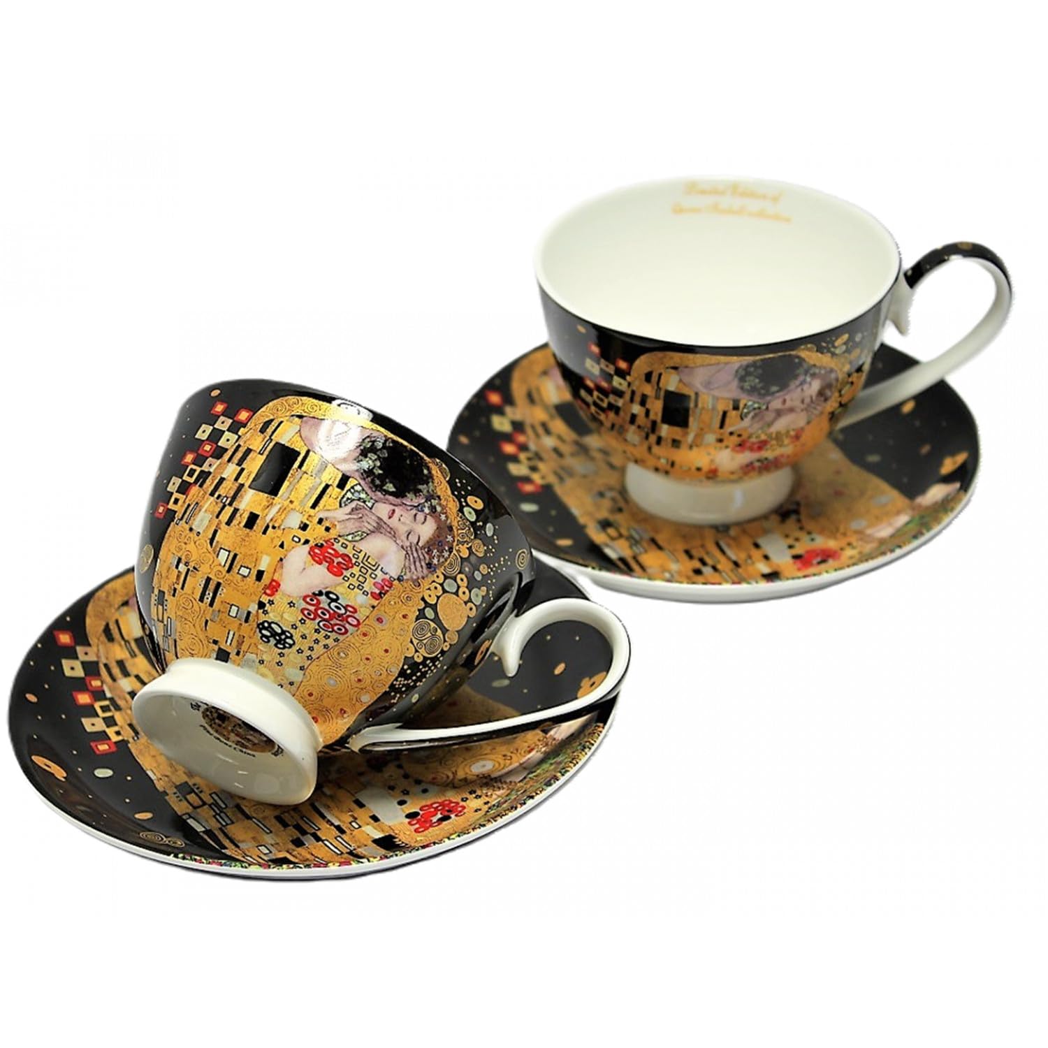 Set de 2 tasses en porcelaine Klimt The Kiss, 250 ml, porcelaine fine délicate | Boîte cadeau élégante | Motif artistique de Gustav Klimt avec boîte décorative pour les connaisseurs
