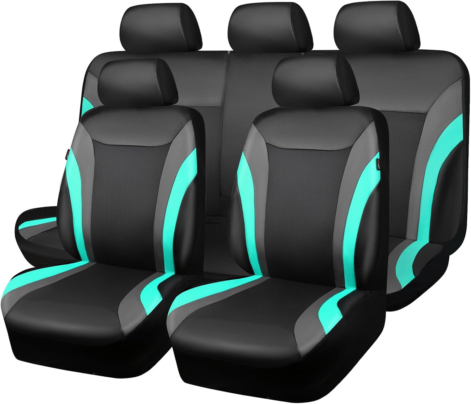 CAR PASS Leather Car Seat Covers Full Set,Waterproof Automotive Seat Covers for Cars SUV Sedan Truck,Airbag Compatible,5mm Composite Sponge,Sporty Universal Fit for Cute Women Girl (Black Mint)