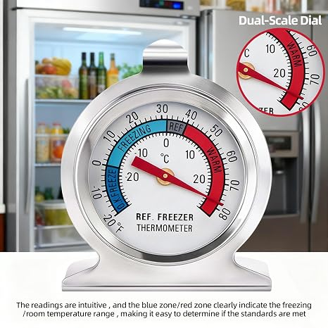 2 Pack Fridge Thermometer Refrigerator Thermometer, Large Dial Freezer Thermometer with Dual-Scale for Freezer Refrigerator Fridge Temperature Cooler
