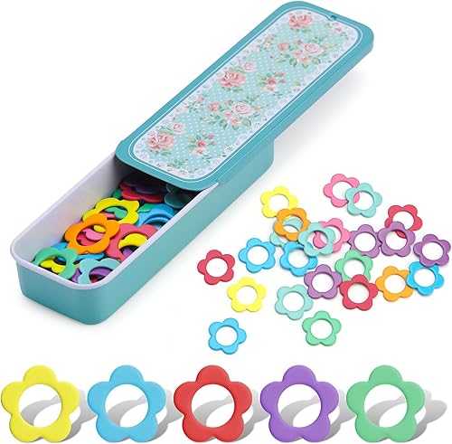 Jmuiiu Marcadores de punto de metal de flores, 50 marcadores de punto de ganchillo coloridos de metal para tejer ganchillo, etiqueta de ropa,