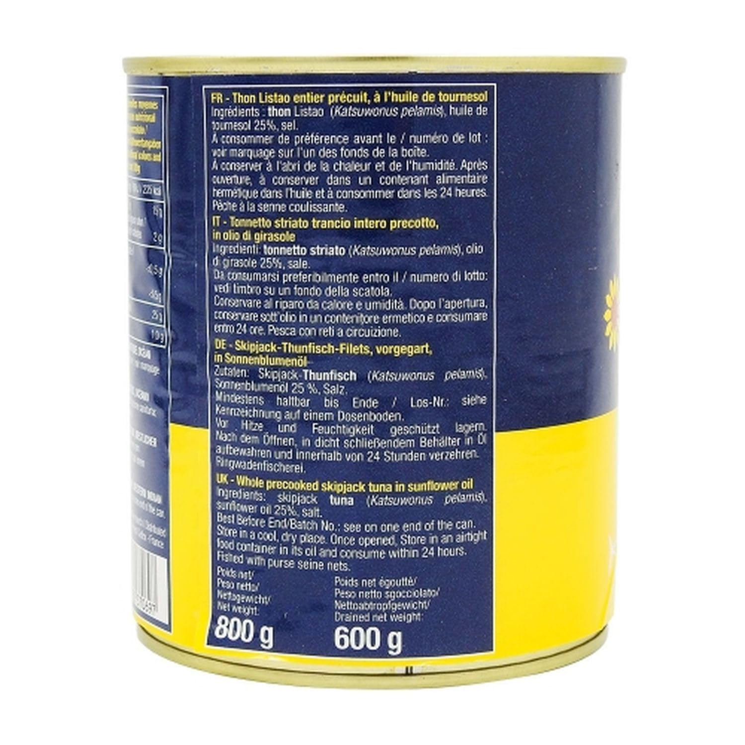 Agidra Lot 3x Thon entier à l'huile de tournesol - Boîte 800g