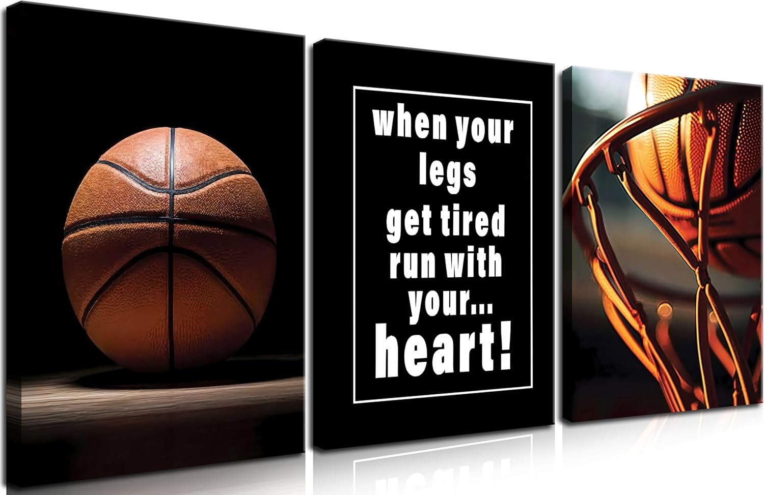 Basketball Canvas Painting Wall Art Set of 3,Hand Inspirational Words Poster Prints,Sports Painting Wall Decor,for Living Room Kids Room Bedroom Bathroom Office 16x24 inch Framed