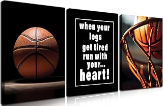 Basketball Canvas Painting Wall Art Set of 3,Hand Inspirational Words Poster Prints,Sports Painting Wall Decor,for Living Room Kids Room Bedroom Bathroom Office 16x24 inch Framed