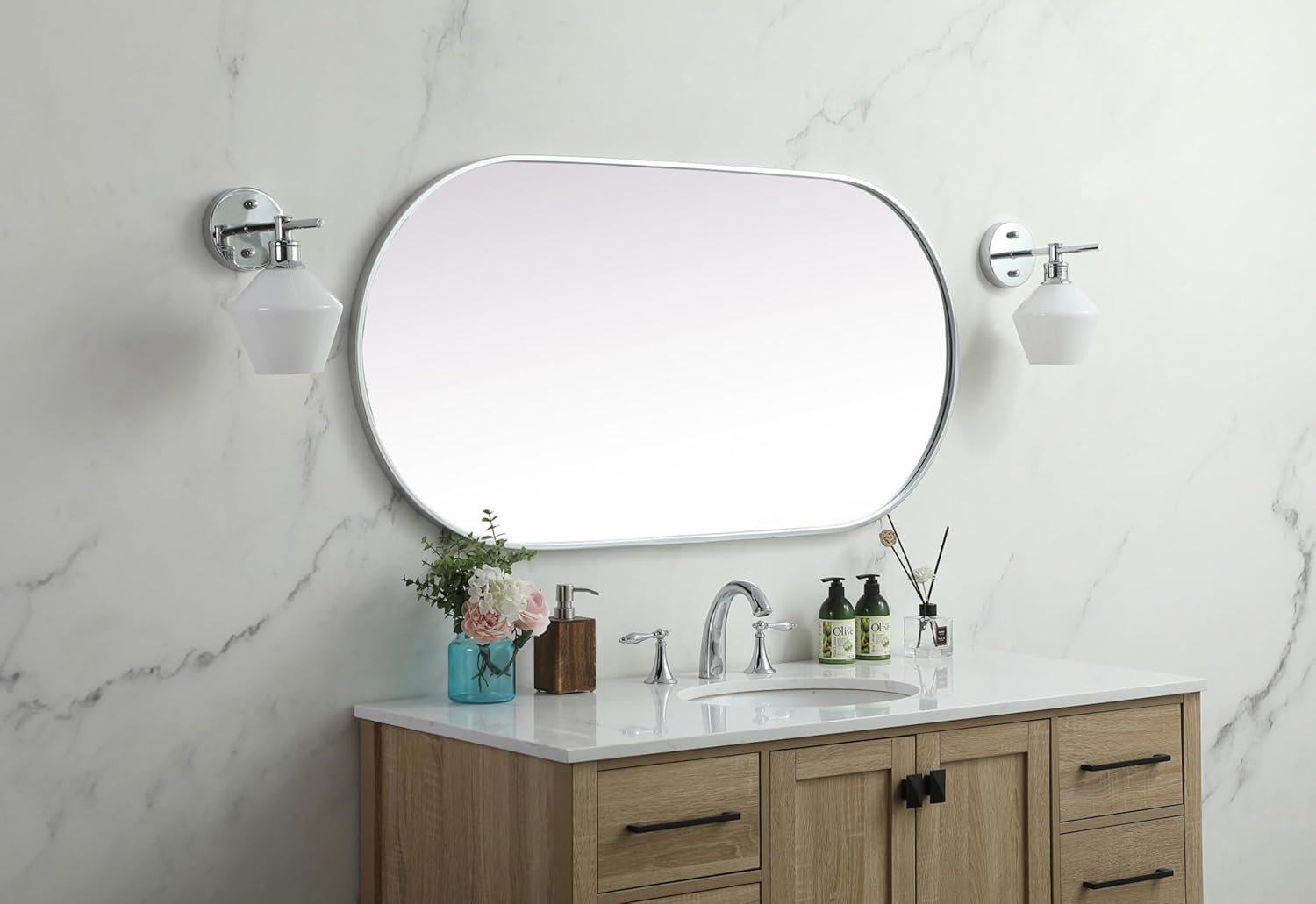 Elegant Decor Asha 24x48 Oval Modern Metal Wall-Mounted Mirror in Brass