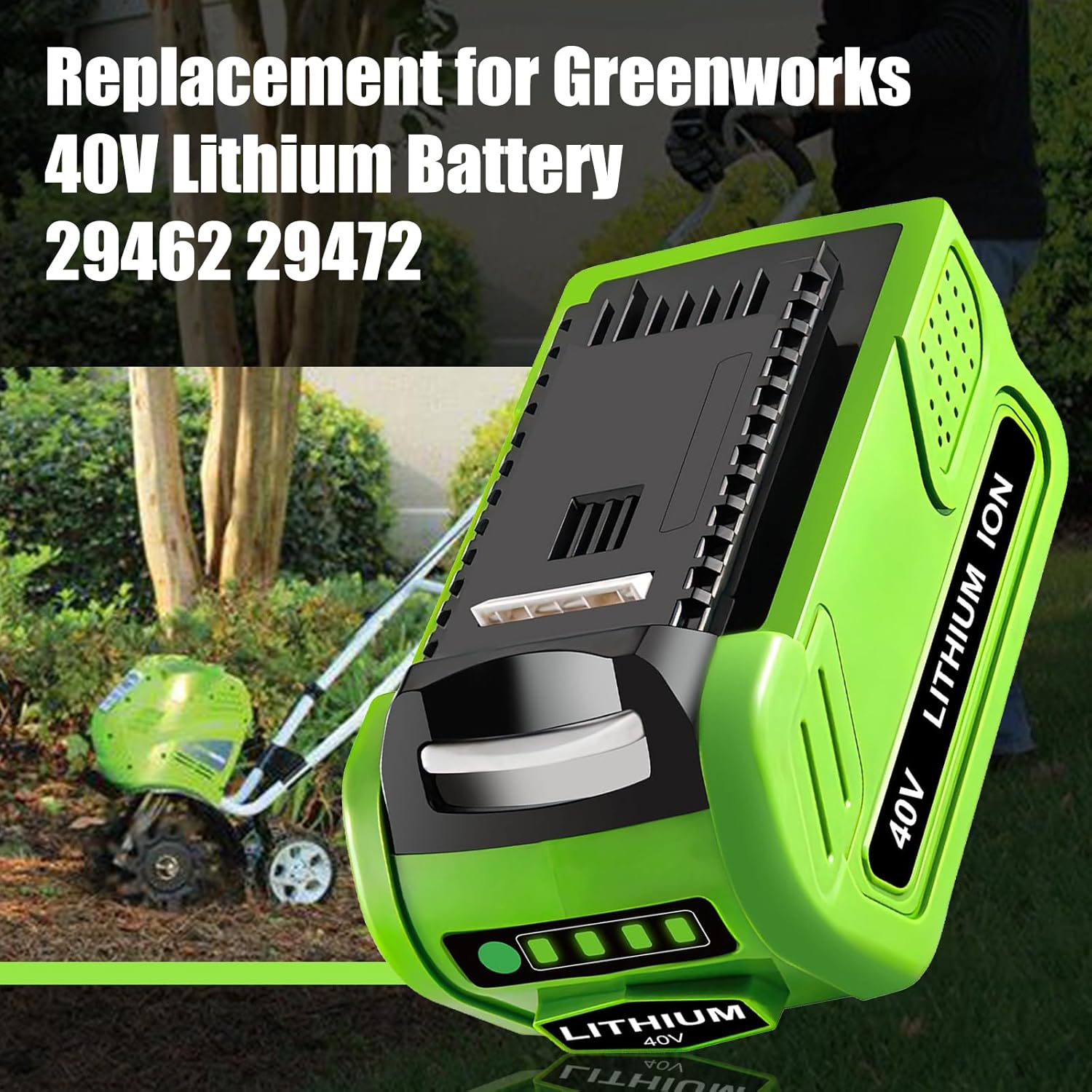 2 Packs 6.0Ah 29462 29472 Battery and 29482 Charger Replacement for Greenworks 40V Battery and Charger Combo Kit Compatible with Greenworks 40 Volt Cordless Power Tools(Green)