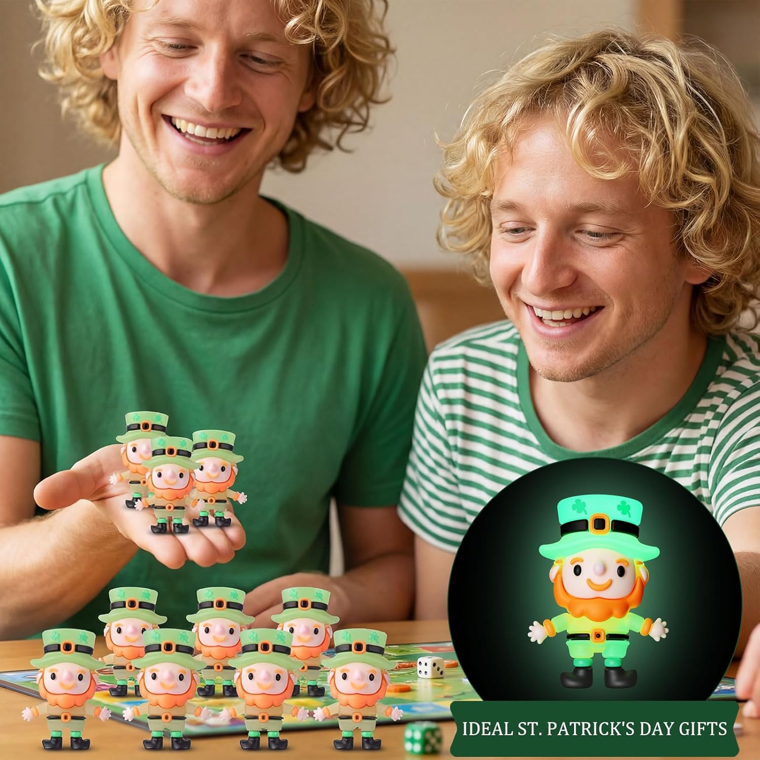 50 Pcs St Patrick's Day Leprechaun Mini Figurines Bulk Glow in the Dark Small Leprechaun Figures to Hide Irish Miniature Toys for St. Patrick's Day Gifts Party Favor Home Table Garden