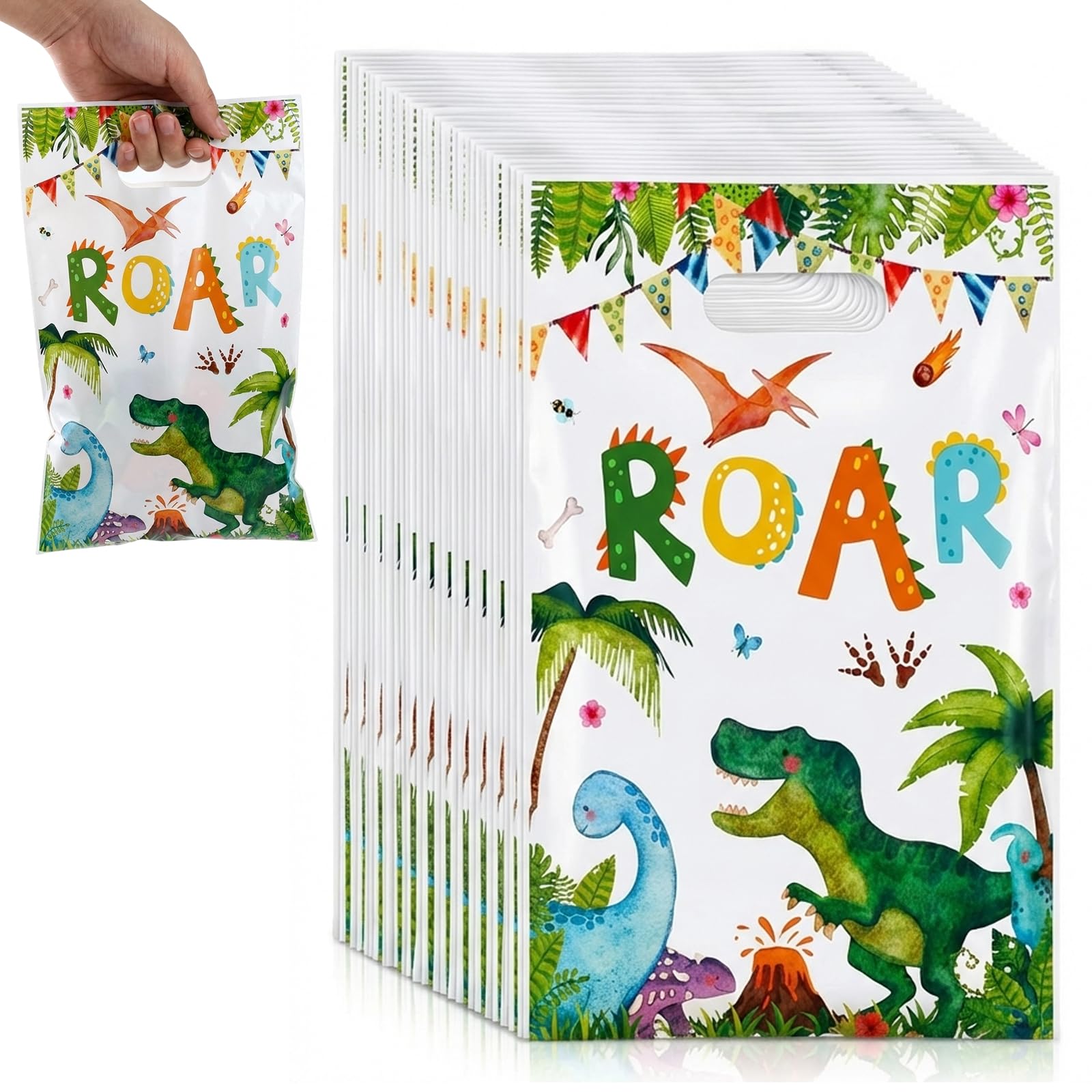 50PCS Dinosaur Party Bags, Dino Party Bags with Handles, Dinosaur Gift Bag Ideal for Sweets and Small Presents, Dinosaurs Themed Partys Favors Gift Decoration for Birthday