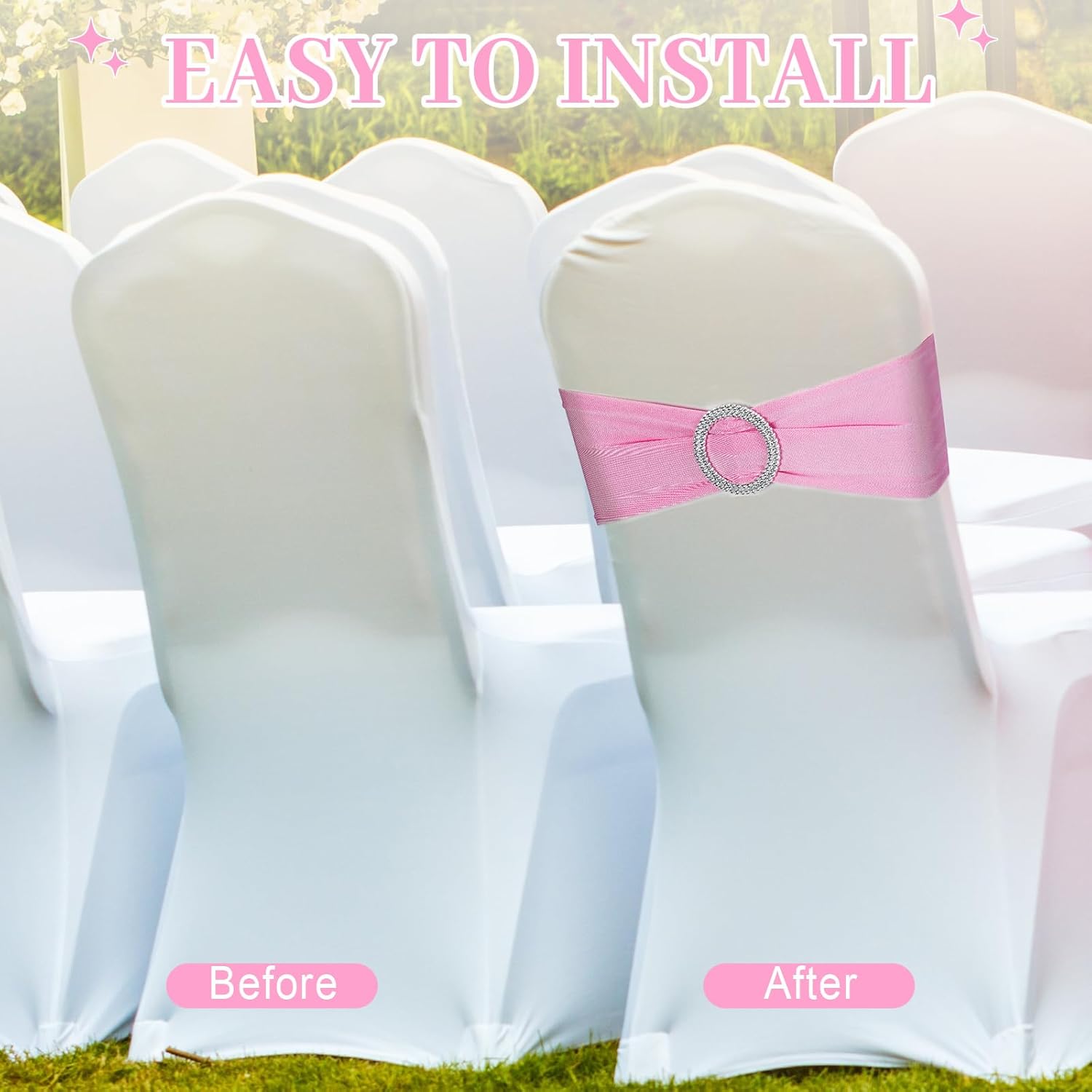 Chair Sashes Bow with Satin Table Runner Spandex Chair Sashes with Buckle Slider Satin Silk Runner for Wedding Ceremony Banquet Hotel Party Rectangle Round Table Decor