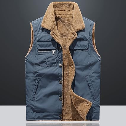 Herren Fleeceweste Mit Stehkragen - Warme Teddyweste ärmellos