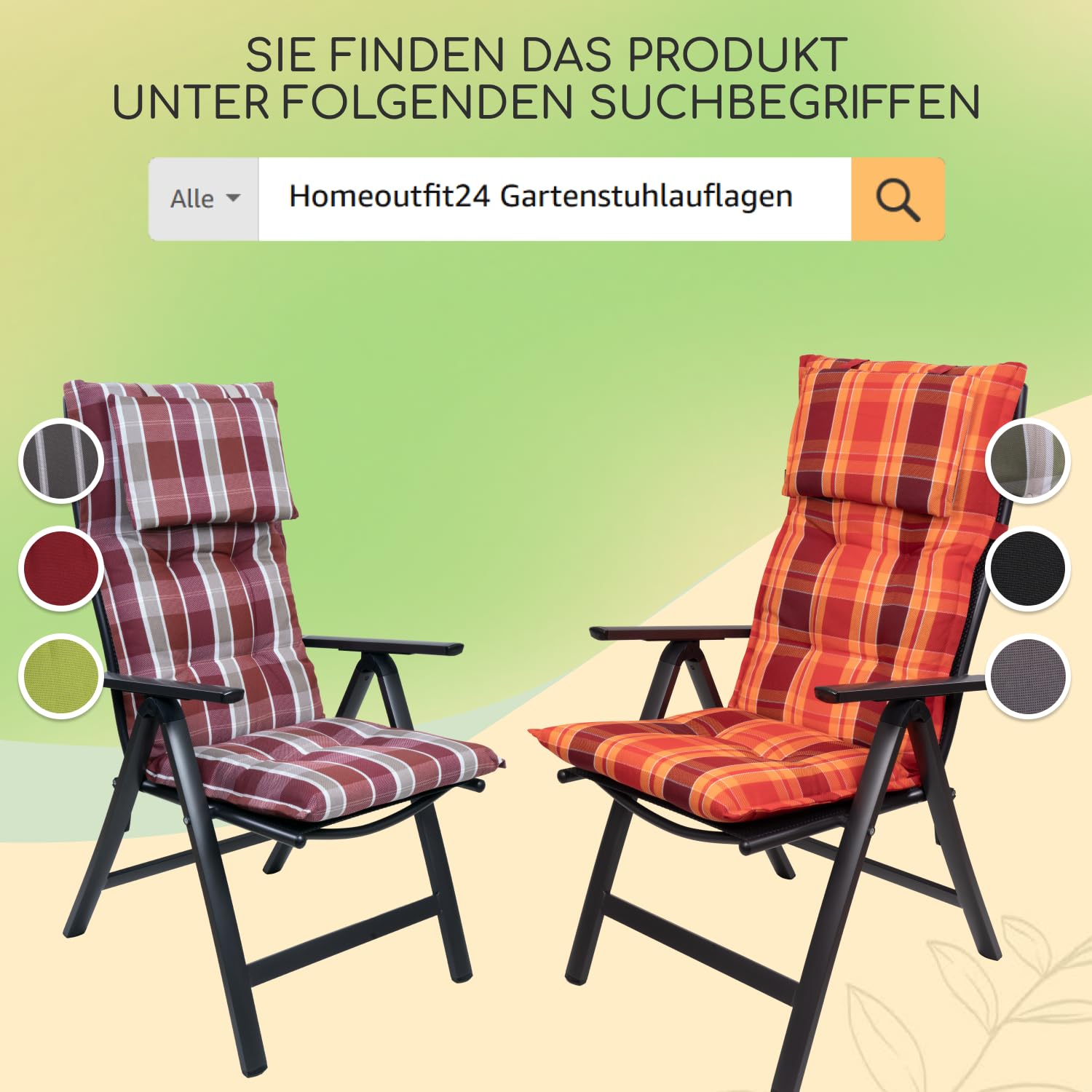 Gartenstuhlauflagen Niedriglehner, 6er Set, Grau | Extra Dick 8 cm, Oeko-TEX, UV-beständig, Made in EU, Outdoor Auflagen für Gartenstühle
