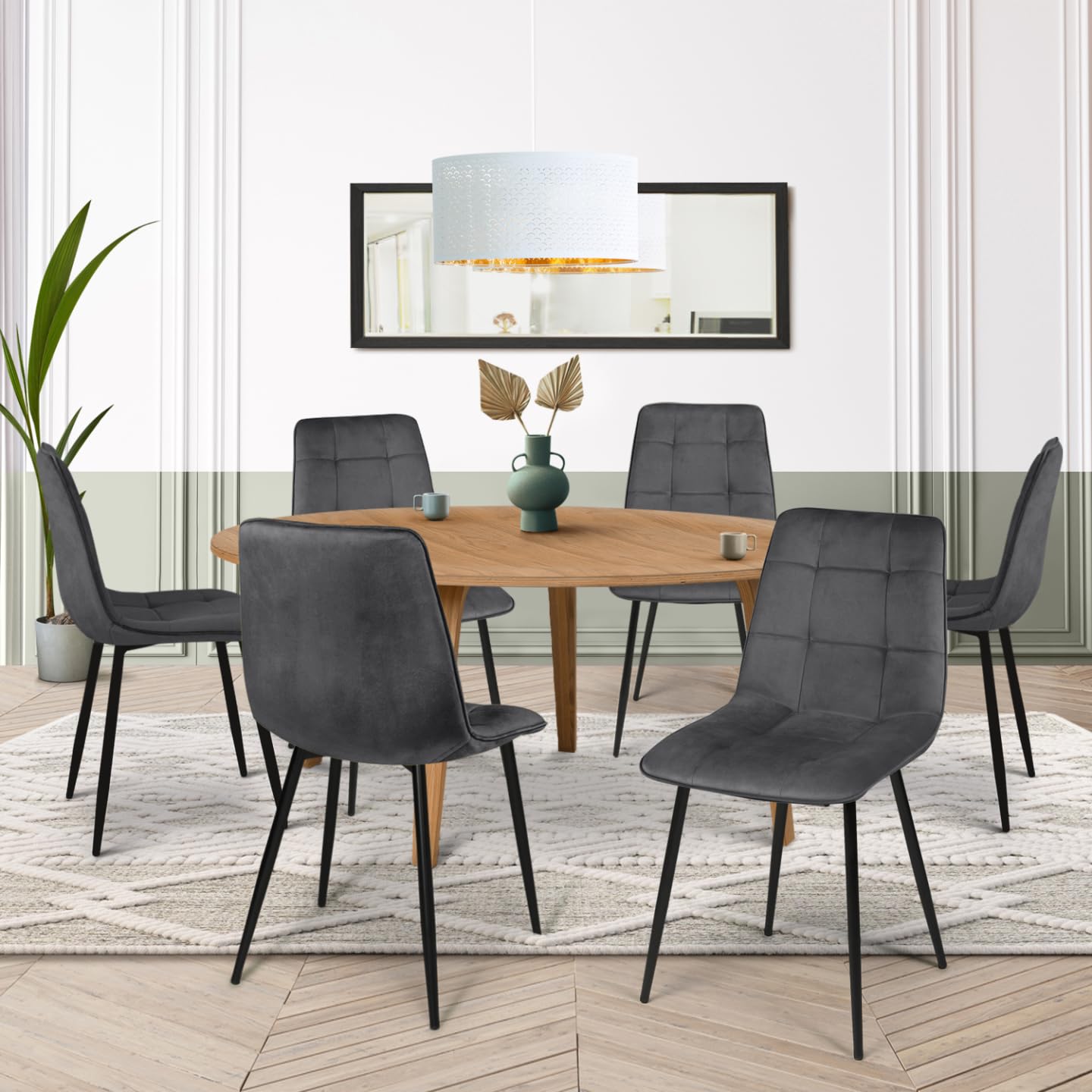 IDMarket - Juego de 6 sillas Mila de terciopelo gris oscuro para comedor