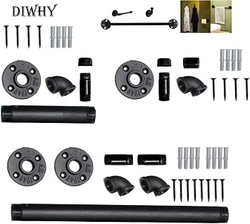 Industrial Pipe Bathroom Hardware Fixture Set by Pipe Decor 3 Piece Kit Includes Robe Hook 18 Inch Towel Bar and Toilet Paper Holder Heavy Duty DIY Style Modern Chic Electroplated Black Finish