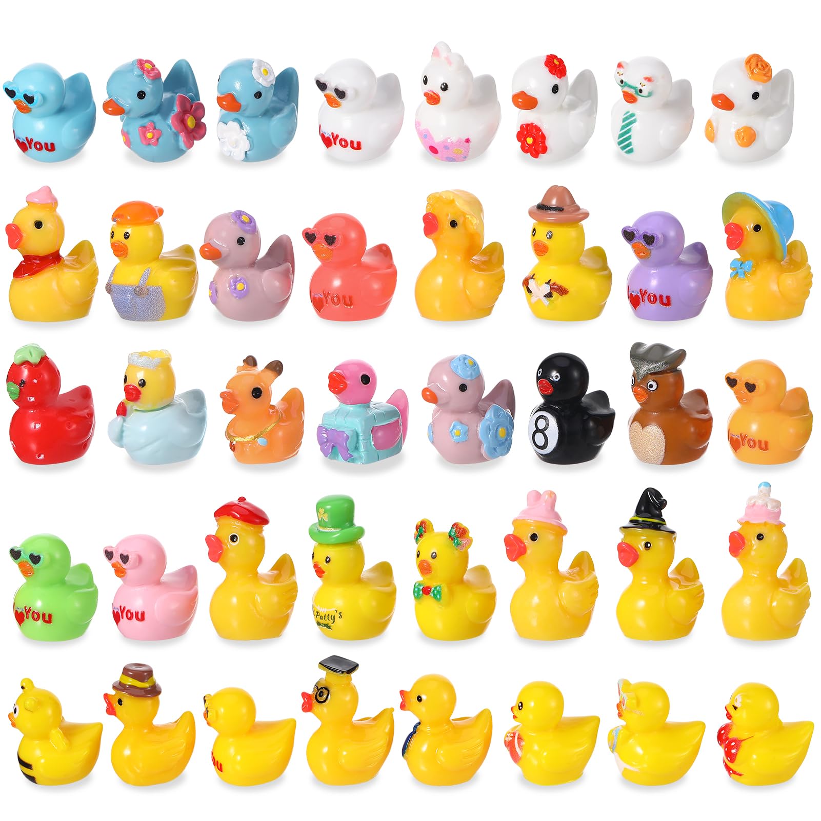 GSrenyu 40 Pcs Mini Ducks 40 Styles Tiny Ducks Colorful Resin Animals Mini Figurines Tiny Resin Animals Miniature Figures for Garden Dollhouse Tabletop Landscape Potted Plant Party Decoration DIY