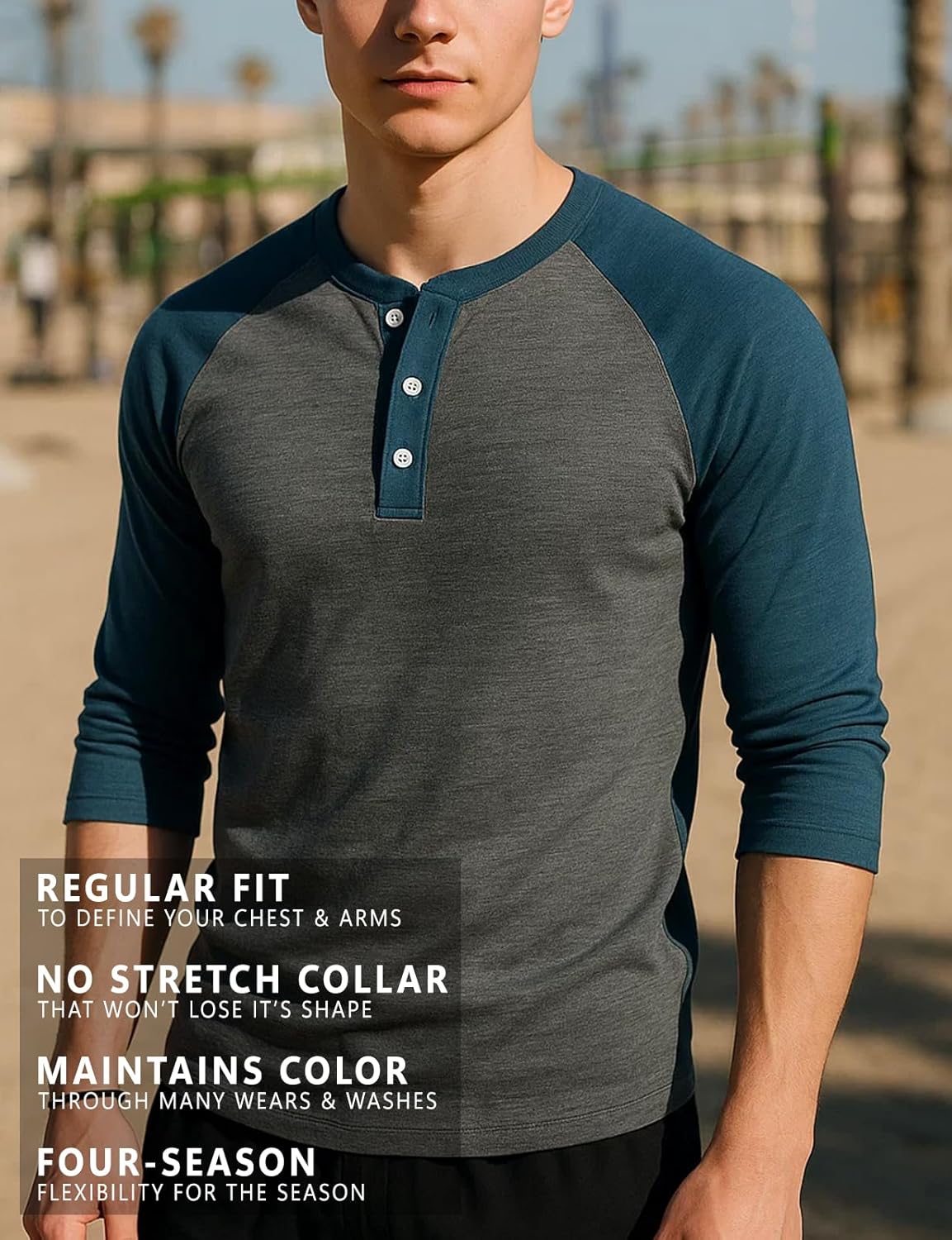 H2H Mens Casual Slim Fit T-Shirts Henley Shirts Raglan Long & 3/4 Sleeve Jersey Baseball T Shirts