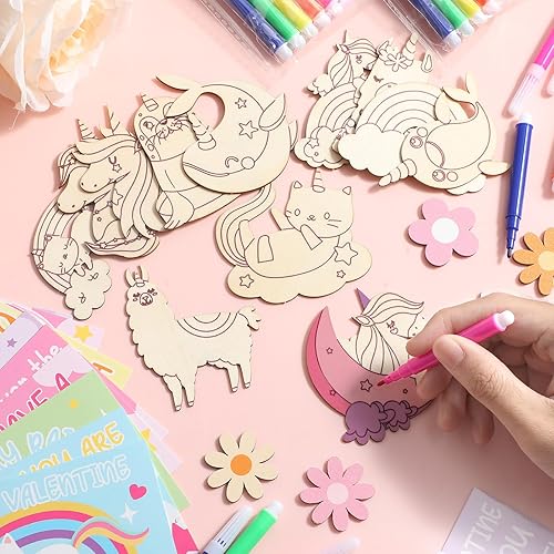 Miniatura 3 de ojustbeok Paquete de 24 tarjetas de San Valentín para niños, juego de manualidades de pintura de madera de monstruo de San Valentín, recuerdos de