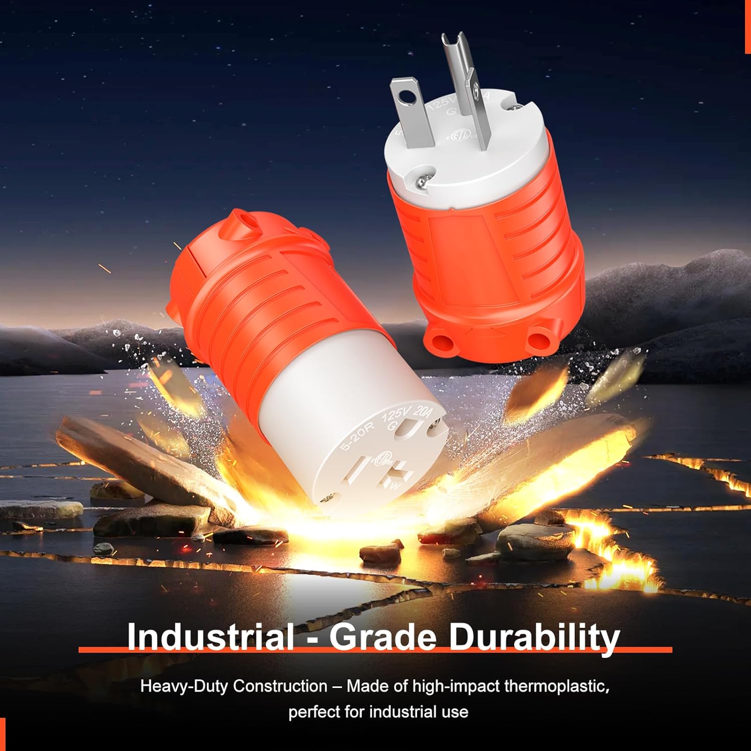 20 Amp Female Plug End NEMA 5-20R Receptacle 110V Drop Cord Cap 3-Prong Repair Connector for 10AWG Extension Cord End Replacement ETL Listed Orange-Tinted Red 10-Pack